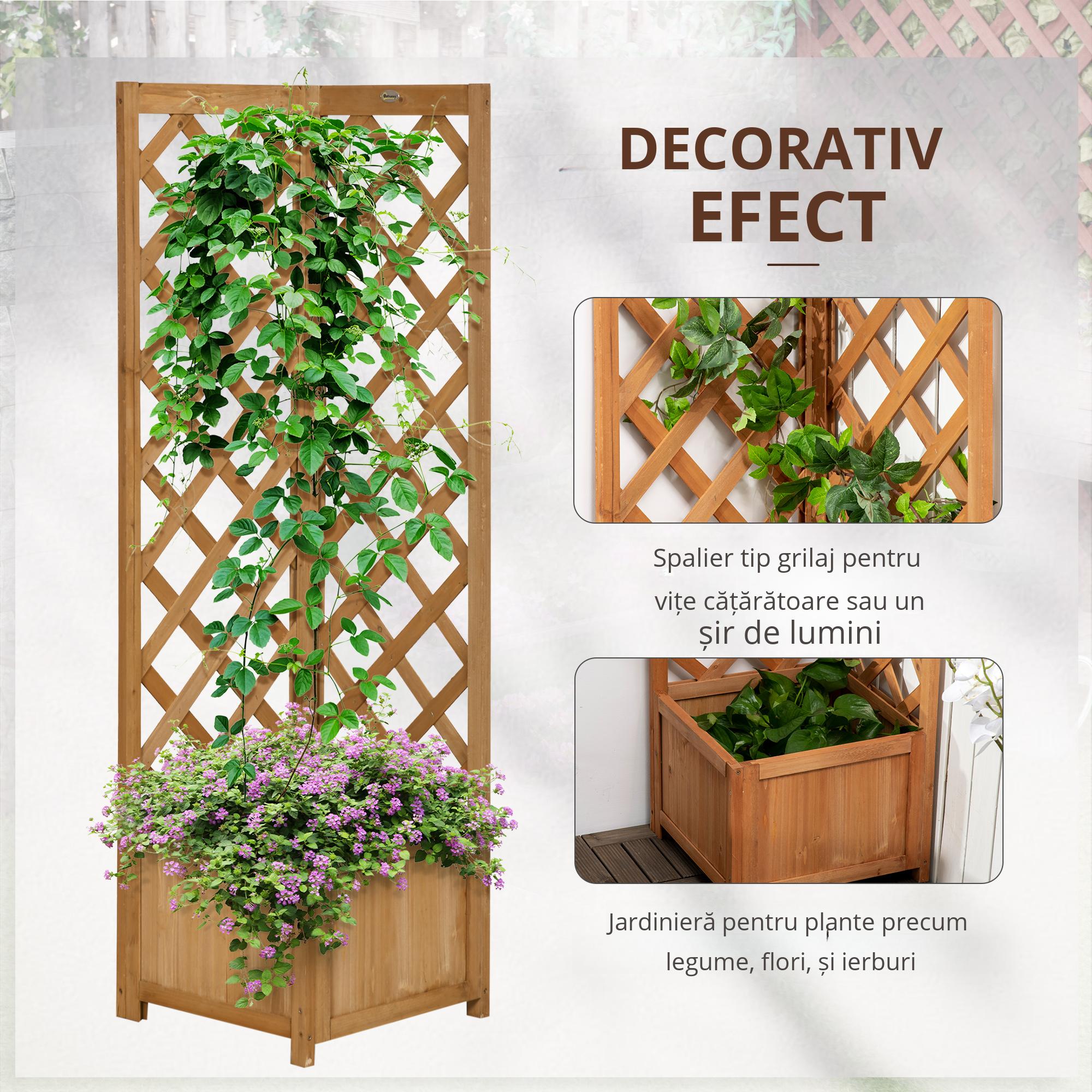  Jardiniera de gradina din lemn de brad maro cu grila pentru plante cataratoare, 40x40x145cm [5]