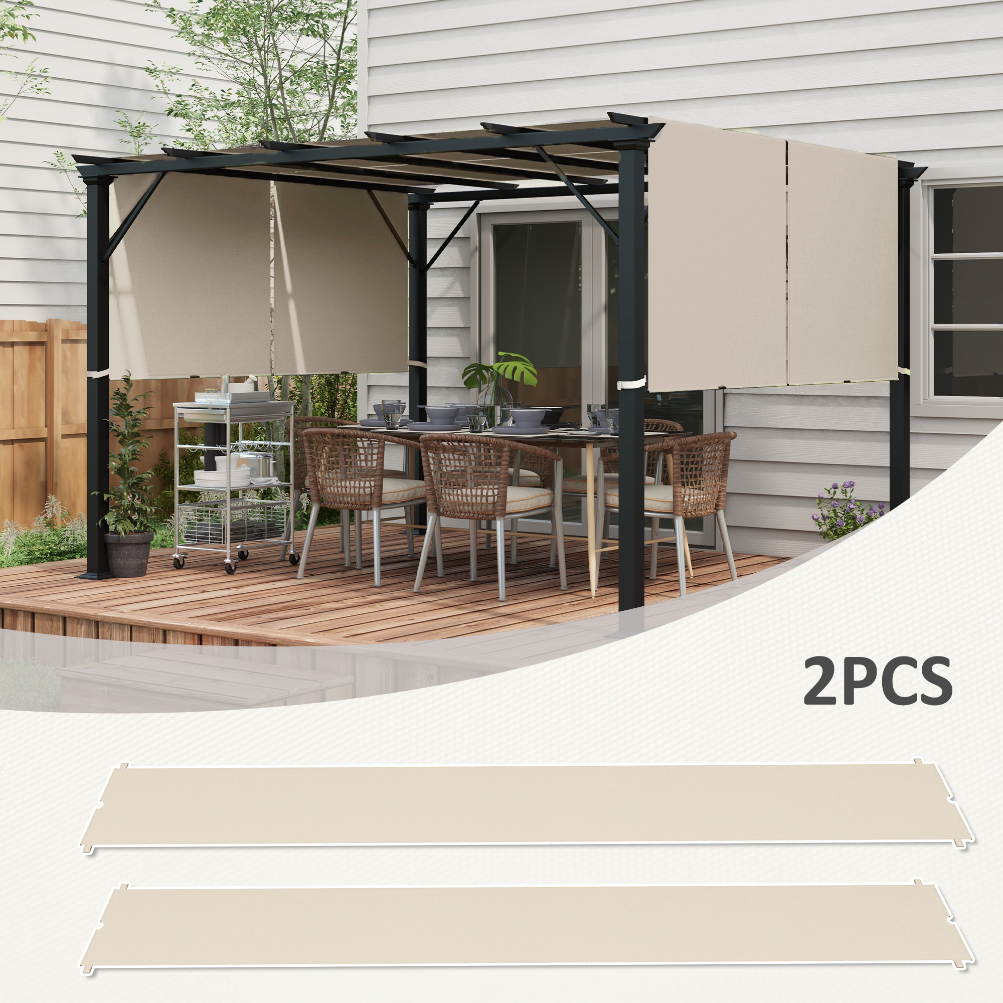  Acoperis pentru Foisor Pergola 3x3 m din Poliester cu Buzunare si Curele, 488x122 cm, culoare Kaki [3]