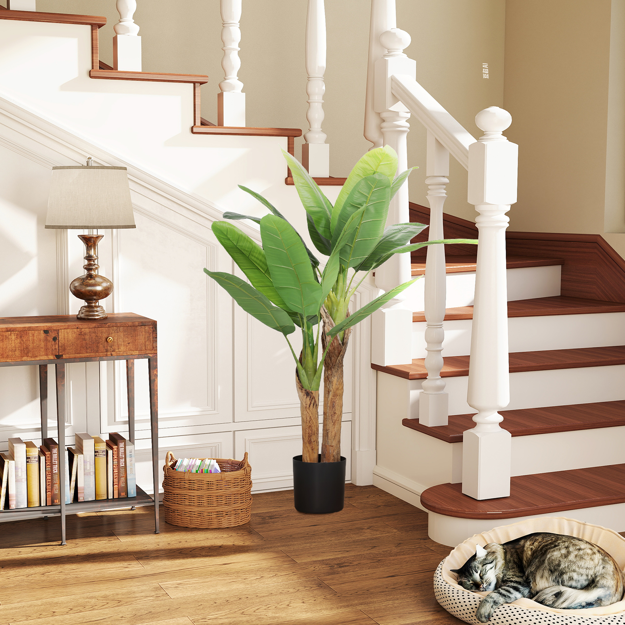  Planta artificiala de bananier, inaltime 120 cm, cu ghiveci inclus pentru interior, verde [8]