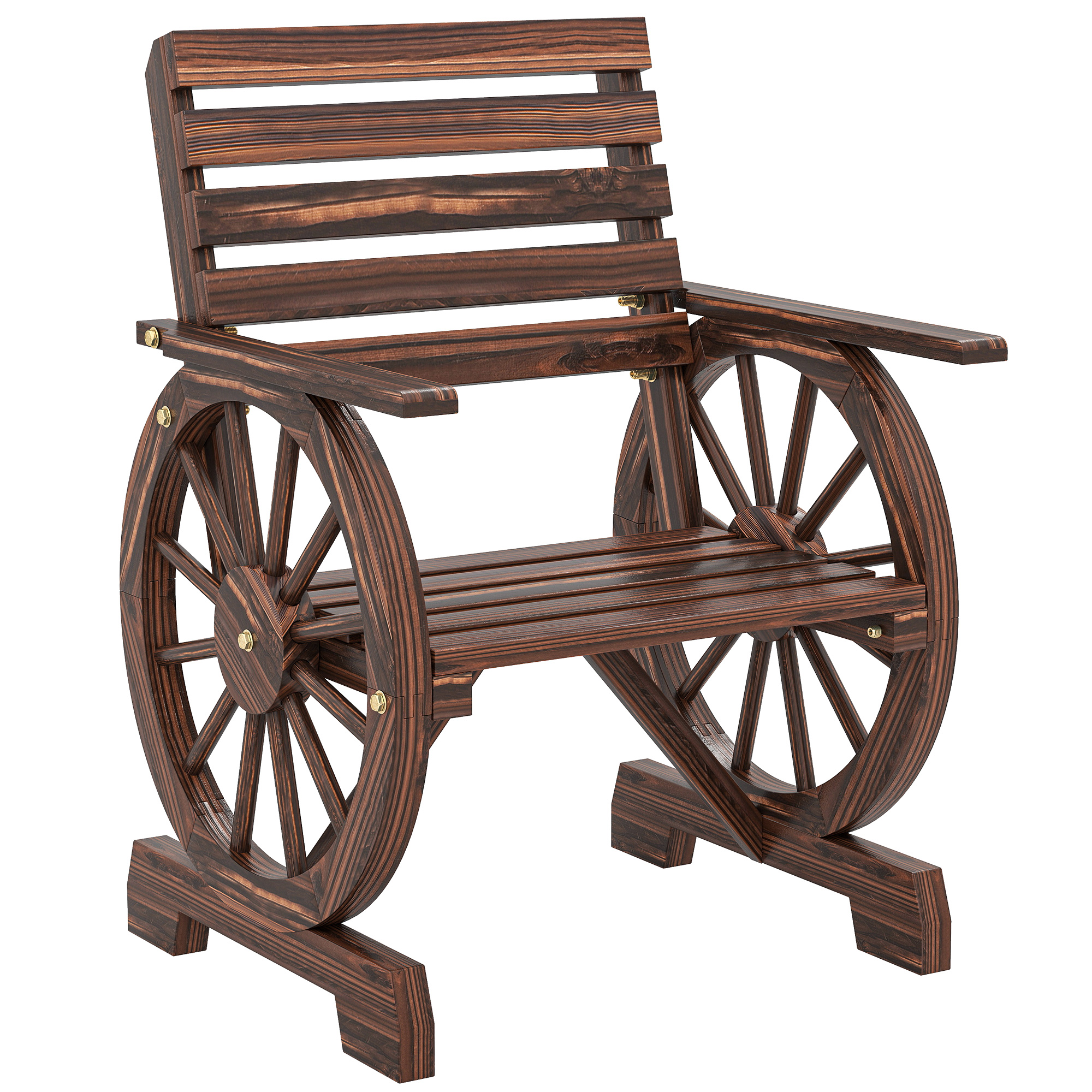 Gradina & balcon -  Banca de Gradina din Lemn cu Lamele 1 Loc, Scaun de Exterior cu Cotiere si Roata, Fotoliu din Lemn Masiv, sezut Spatios, Spatar inclinat, Gradina, Curte, Veranda, Finisaj Carbonizat