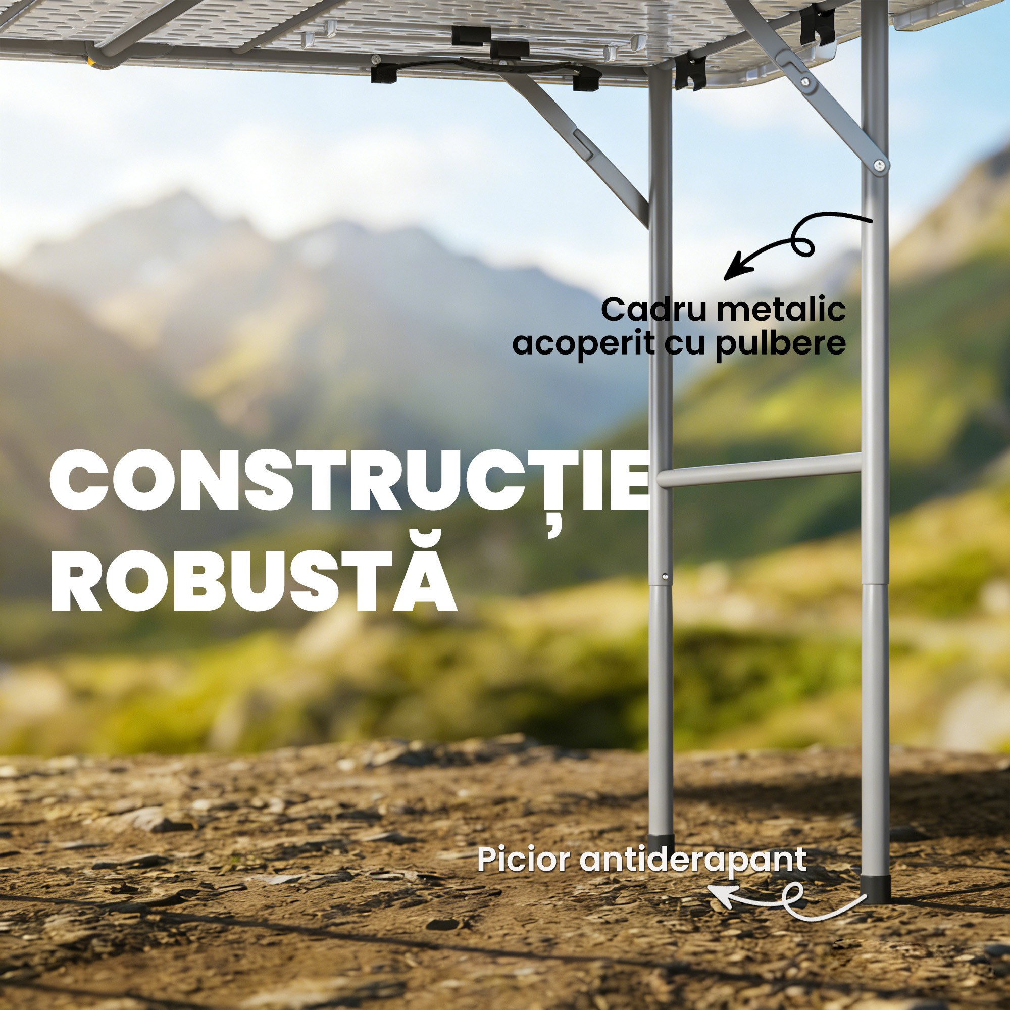  Masa de Camping Pliabila cu 2 inaltimi si Maner, din HDPE, 120x60x74 cm, Alb [3]