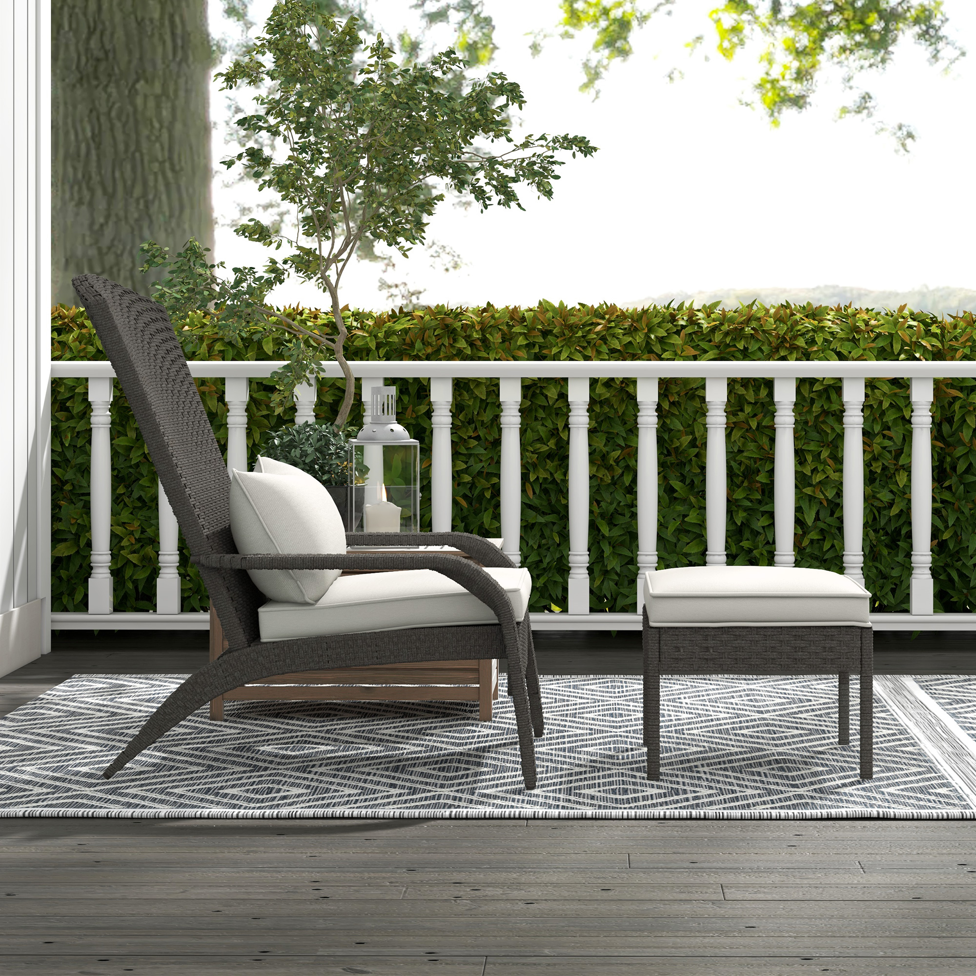  Scaun Adirondack cu taburet din rachita pentru terasa, S [6]