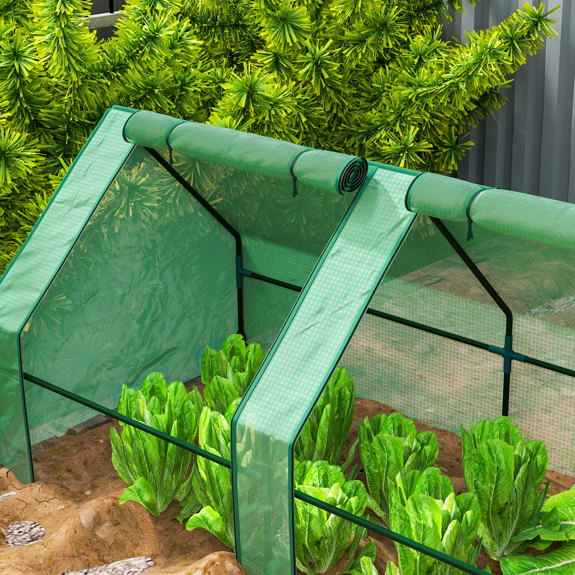  Mini Sera de Gradina cu 4 Usi Rulabile si Acoperire Extinsa, din Otel si PE, 360x90x90 cm, Verde [8]