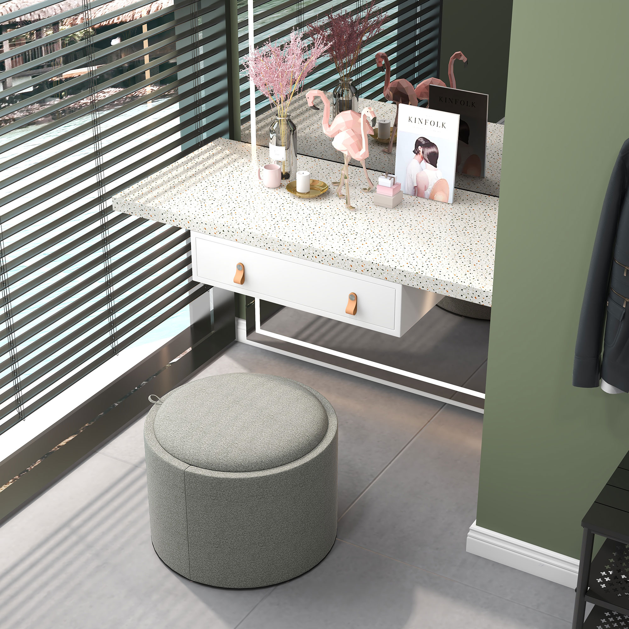  Taburet otoman rotund cu capac rabatabil stil tava, Tabure [7]