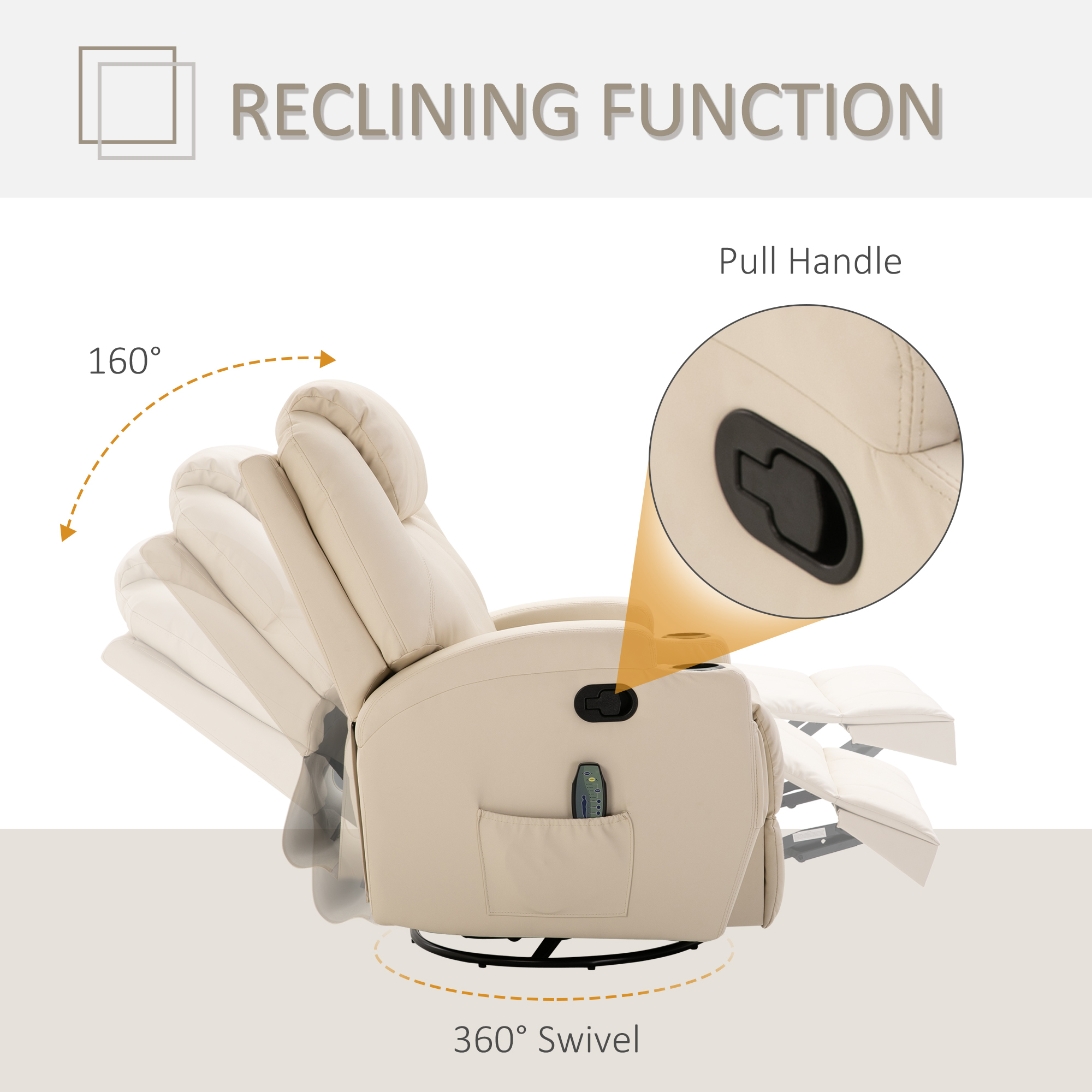  Fotoliu Masaj Crem - 5 Moduri, inclinabil & Cu Suport Picioare [5]