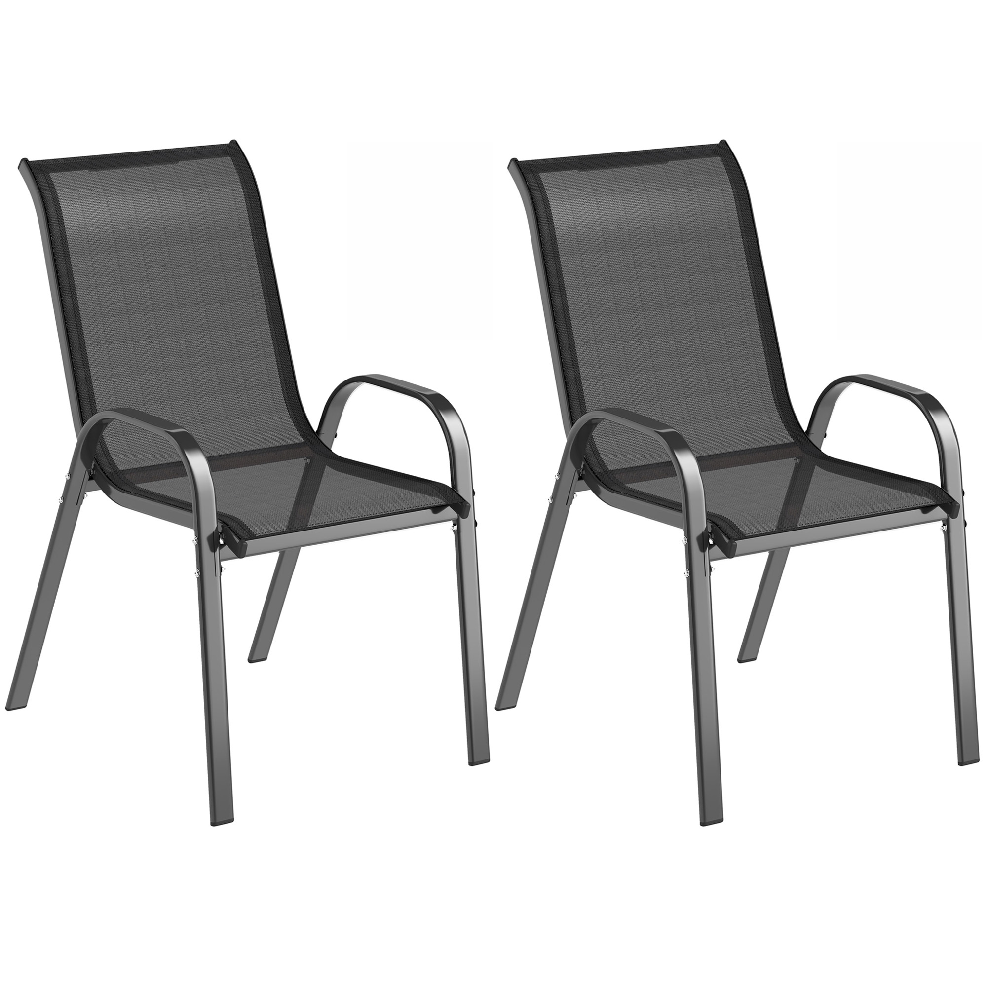 Gradina & balcon -  Set de 2 Scaune de Exterior pentru Pranz, Scaune Suprapozabile cu Spatar inalt, Plasa Respirabila pentru Gradina sau Terasa, Negru