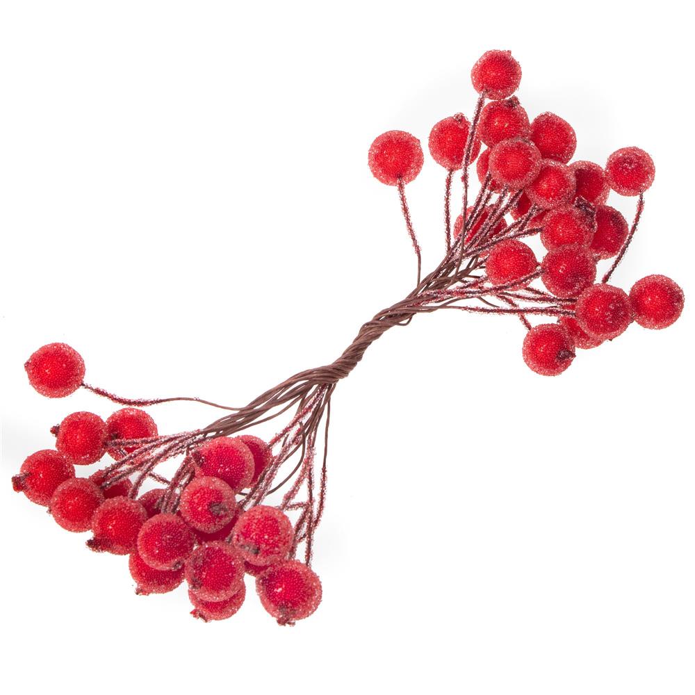 Set decorativ ramuri cu merisoare rosii artificiale inghetate, 15 cm, 200 boabe, rosu [7]