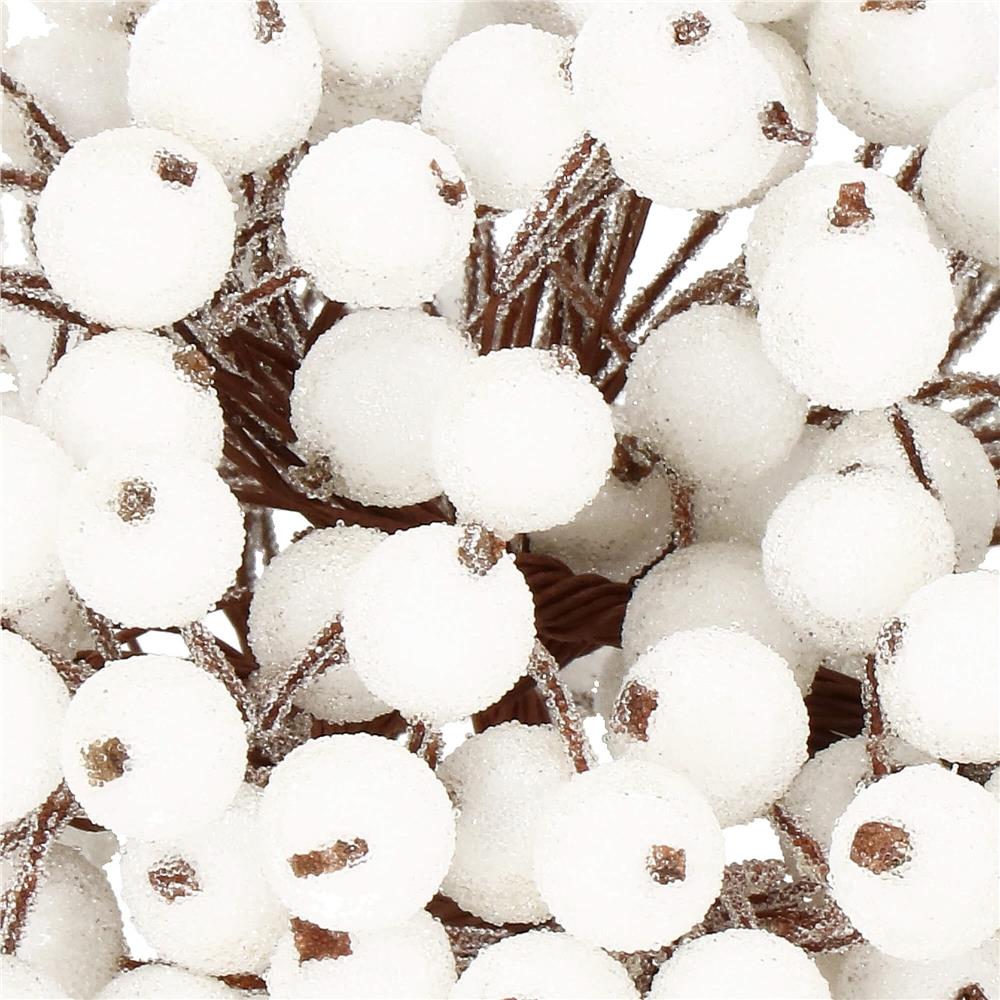 Set decorativ ramuri cu merisoare rosii artificiale inghetate, 15 cm, 200 boabe, alb [4]