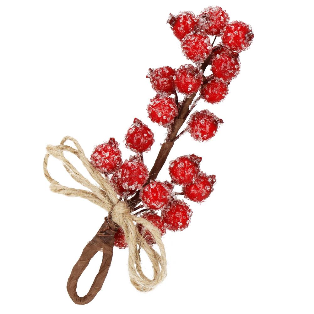 Ramura decorativa cu boabe de merisoare artificiale si snur din iuta, 15x5,5 cm, rosu [4]