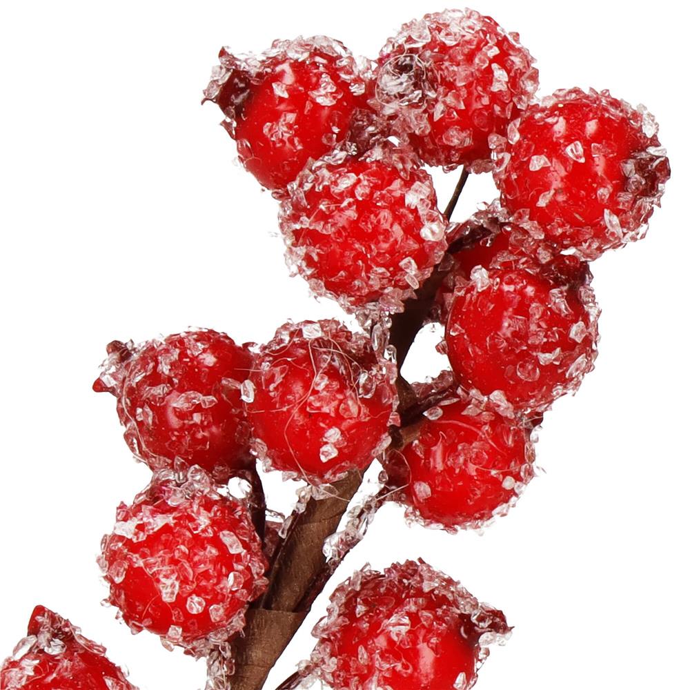 Ramura decorativa cu boabe de merisoare artificiale si snur din iuta, 15x5,5 cm, rosu [5]