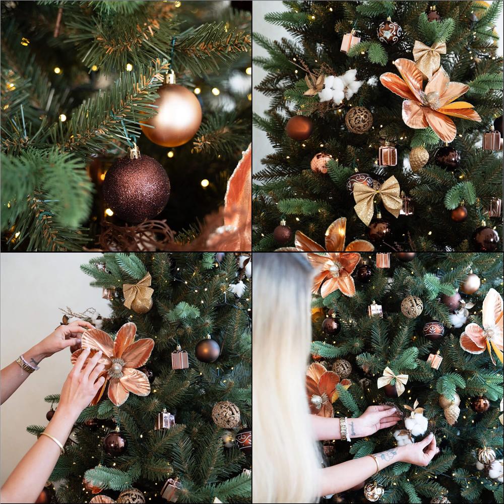 Ramura decorativa Craciun cu bumbac si plante uscate, 37 cm, alb/maro [11]