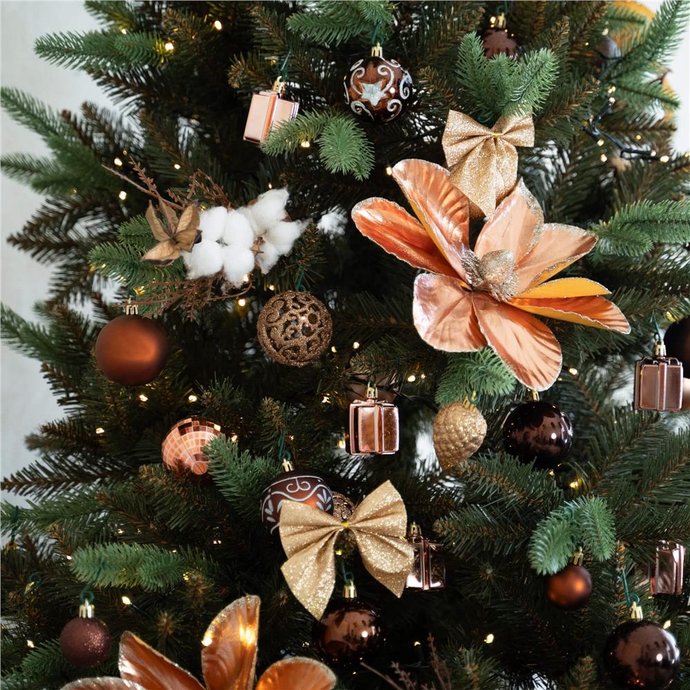 Ramura decorativa Craciun cu bumbac si plante uscate, 37 cm, alb/maro [14]