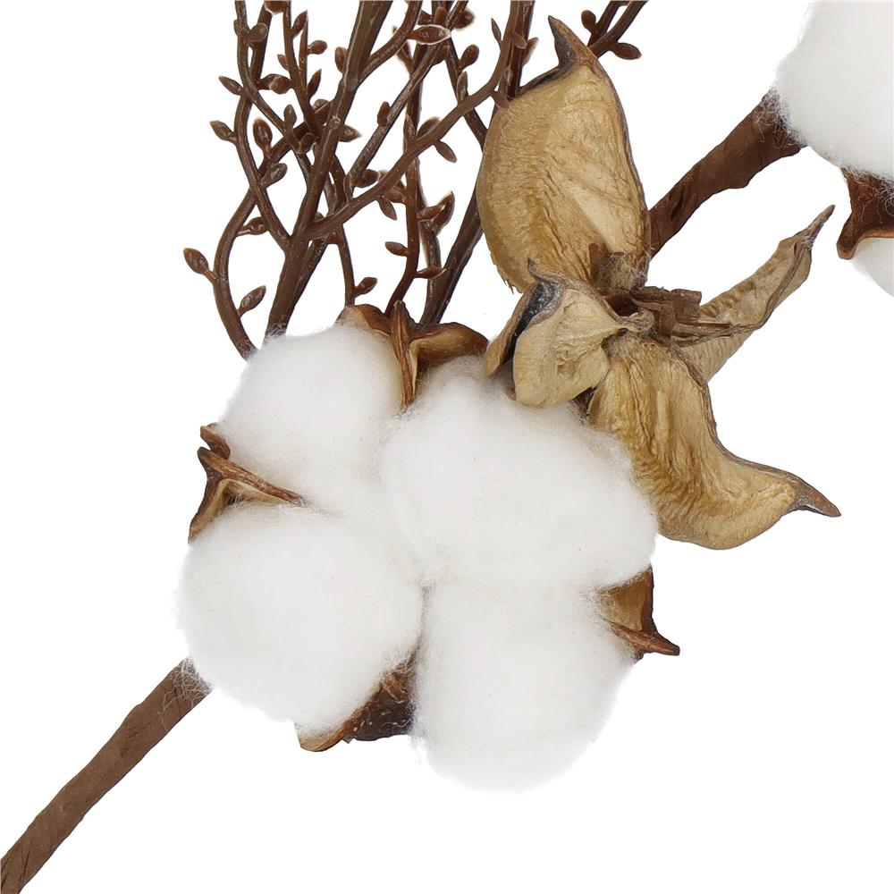Ramura decorativa Craciun cu bumbac si plante uscate, 37 cm, alb/maro [8]
