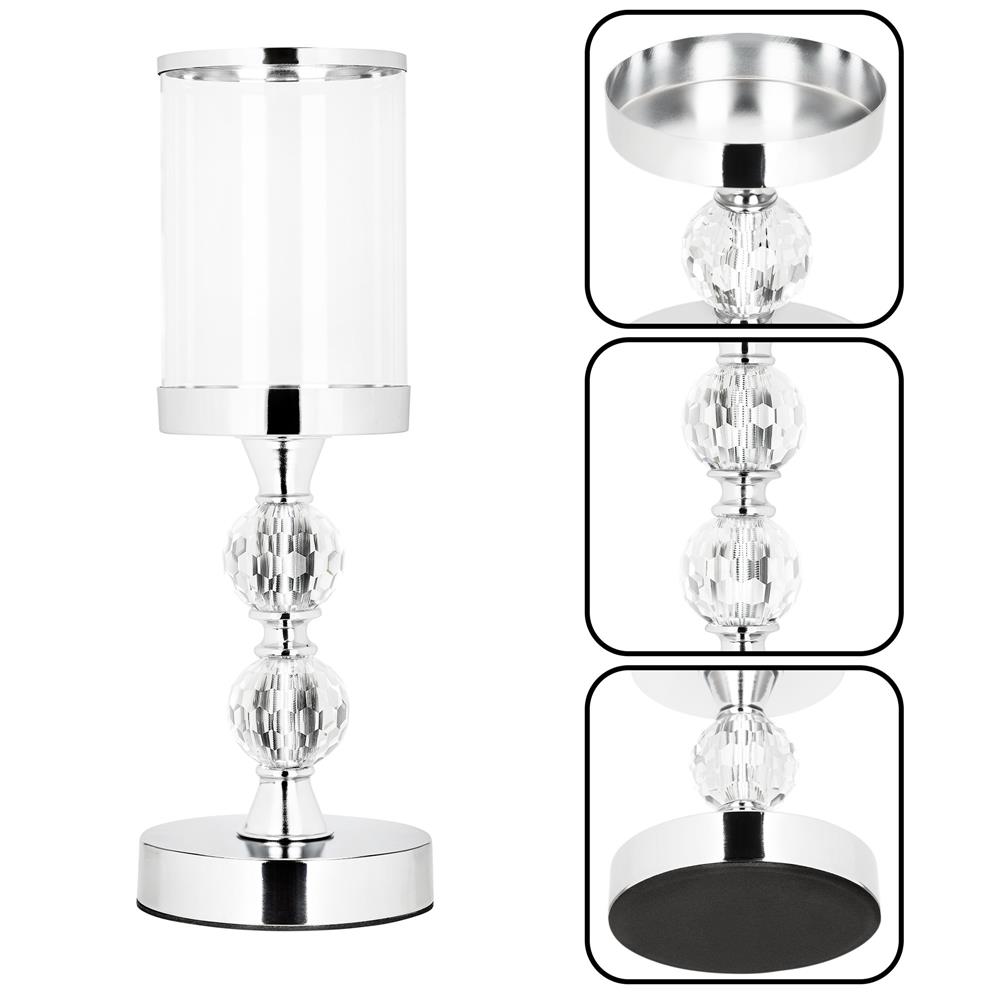 Set 3 sfesnice metalice cu glob cristal si abajur sticla, 28-41 cm, argintiu [14]