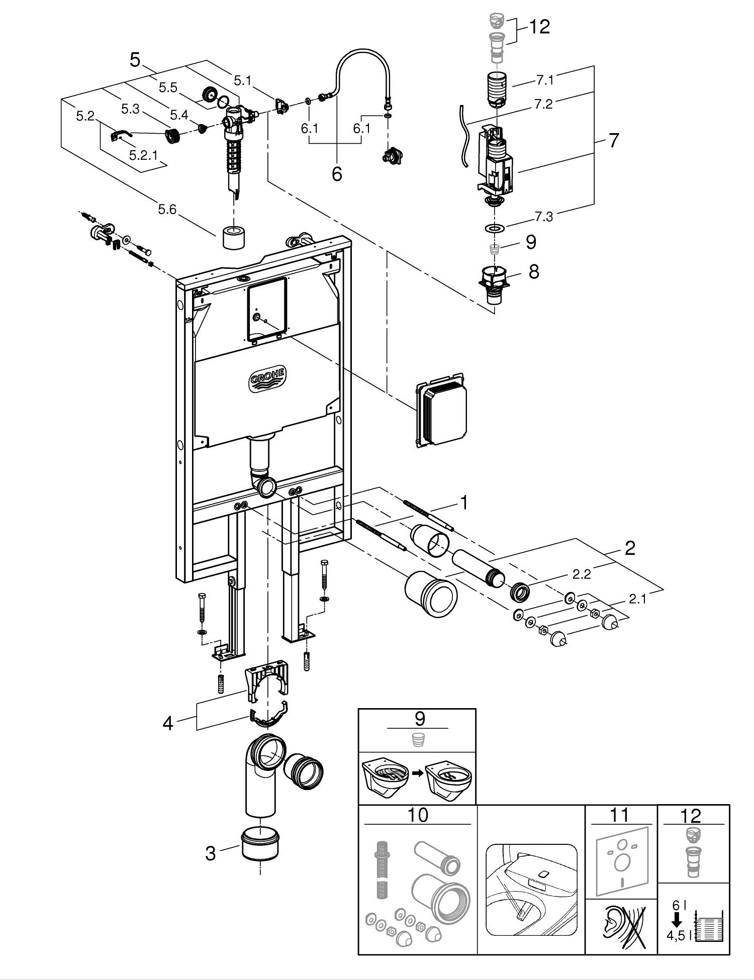 Rezervor Grohe 38994000, Cadru Rapid SL Slim, tip instalare incastrat, tip placare uscata, numar moduri spalare 2 [2]