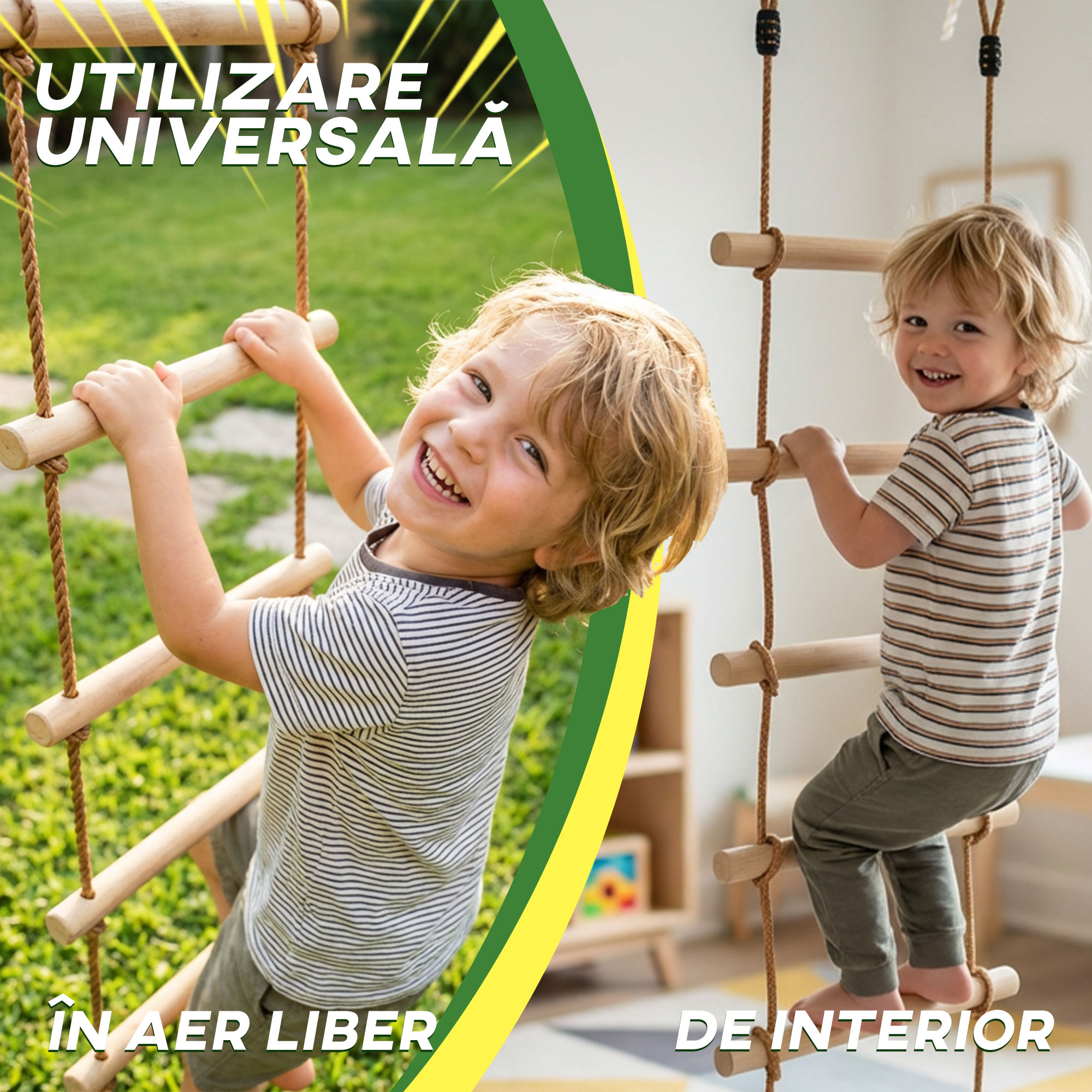  Scara de Franghie 1,8m, Accesorii pentru Leagane, Franghie pentru Parc de Joaca Exterior, Catarare cu 5 Trepte pentru Copii cu 2 Carabiniere si 2 Curele pentru Copaci [5]