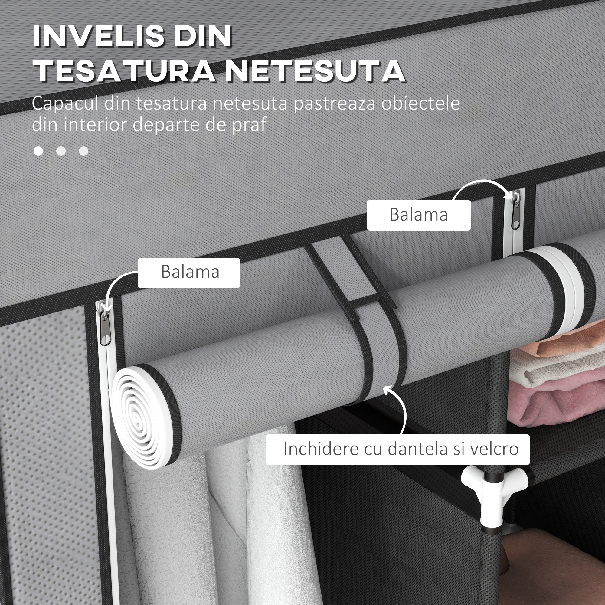 sifonier Pliabil Textil - Cu Rafturi & Sertare, Ideal pentru Spatii Mici [4]