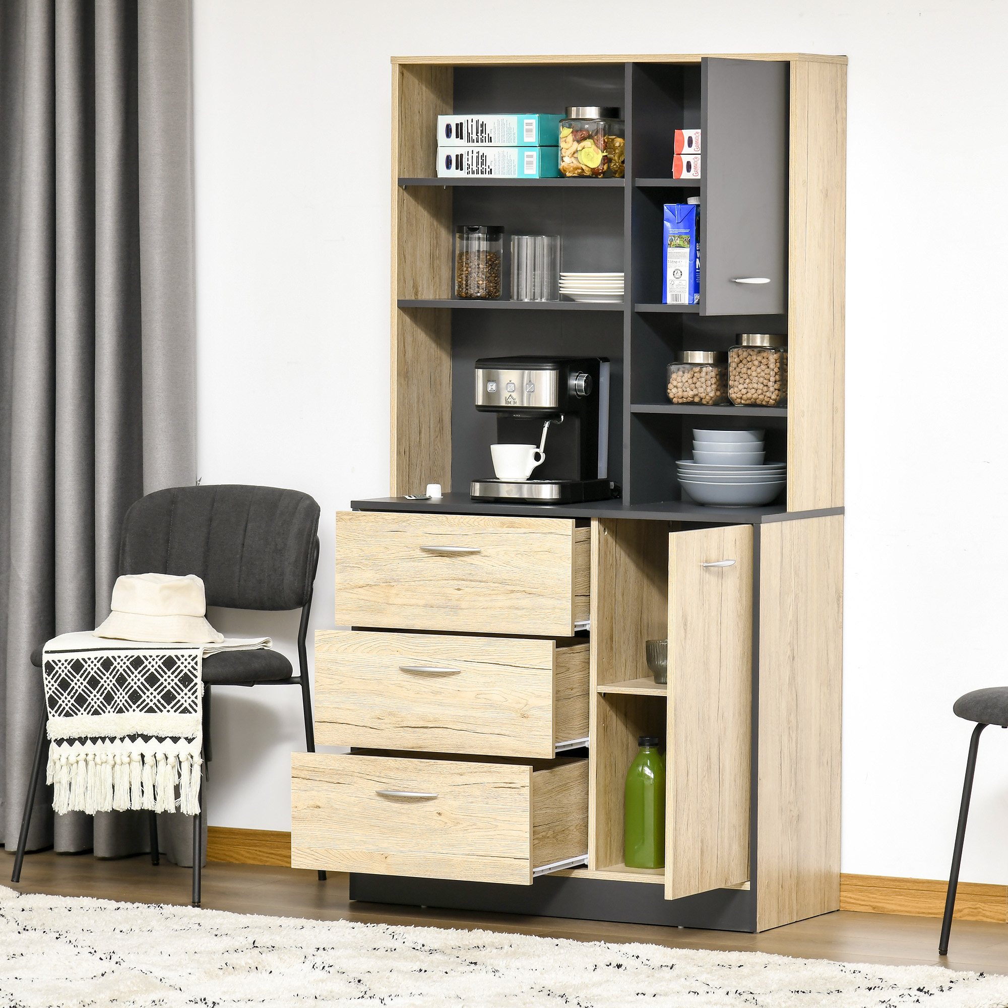  Raft Bucatarie 90×39×169 cm - Stejar & Negru cu 4 Rafturi [1]