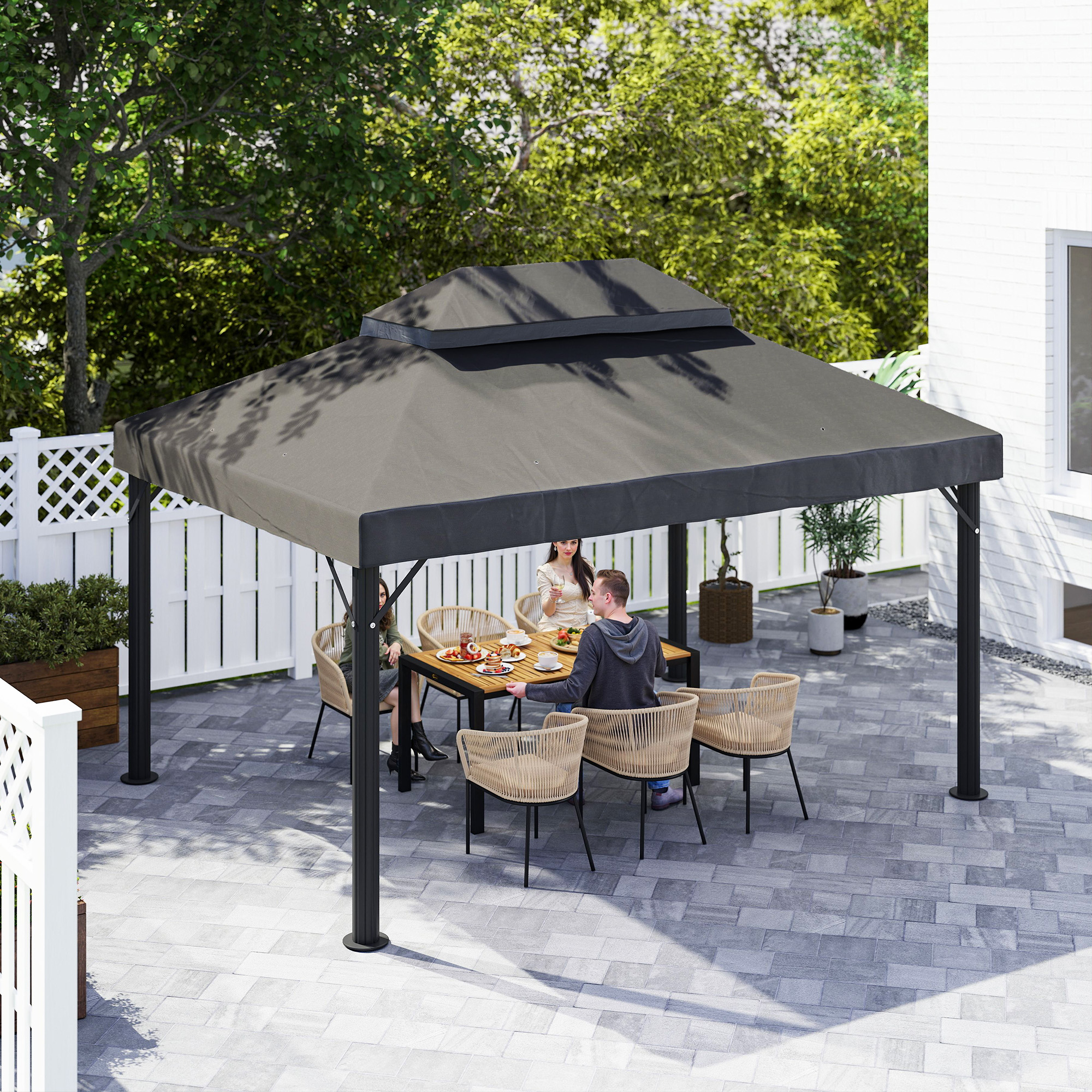  Acoperis de rezerva pentru pavilion, 3 x 4 m, husa de rezerva cu orificii de scurgere, poliester, protectie solara, UPF30+, Gri inchis [3]