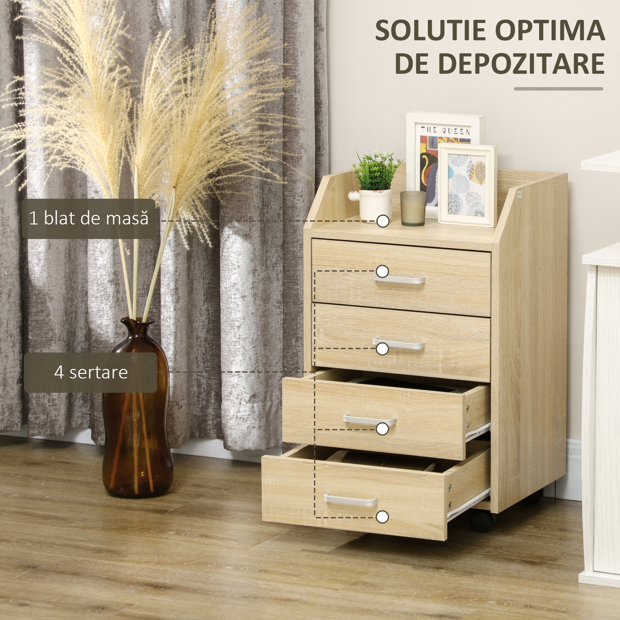  Fiset pentru Birou din Lemn cu 4 Sertare, Lemn Natur [3]