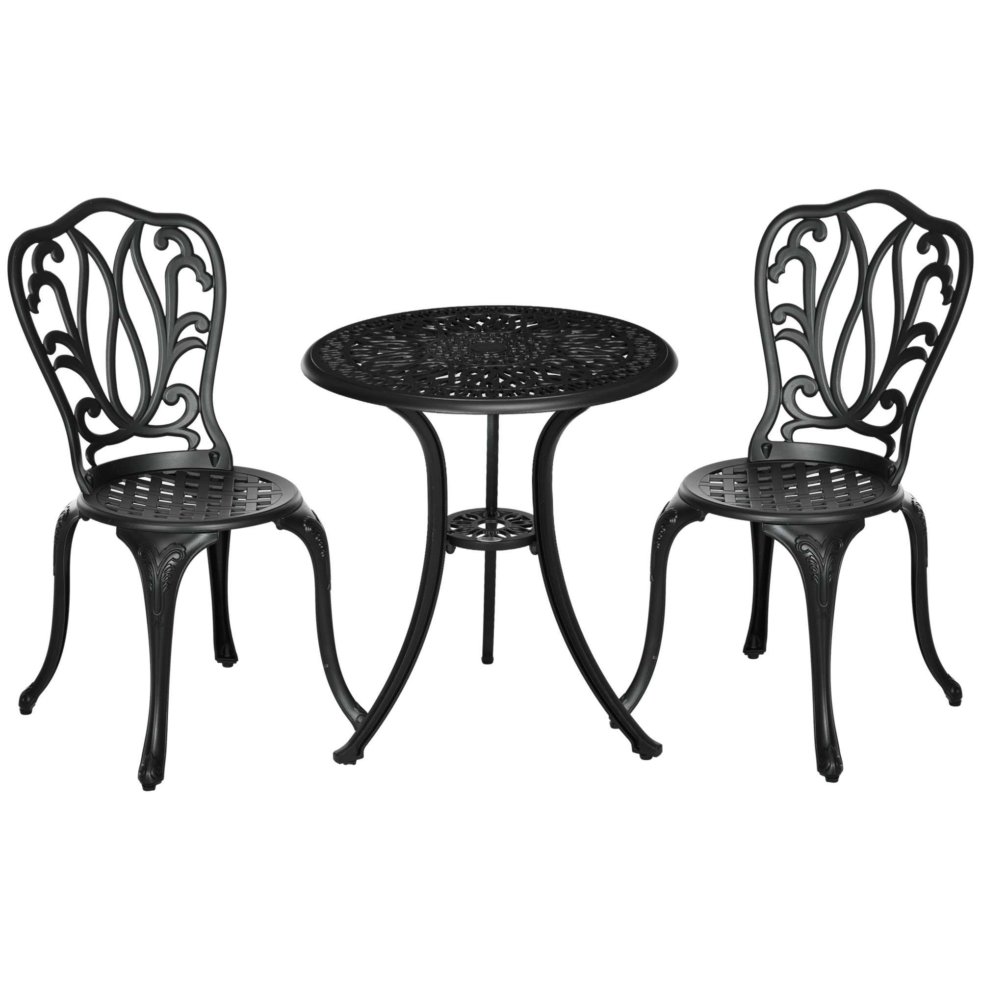 Gradina & balcon -  Set de Gradina Exterior, Masa Rotunda si Scaune din Aluminiu, Masa de Bistrou cu Orificiu pentru Umbrela, Mobilier pentru Terasa, Gradini, Verande, Balcoane, Langa Piscina - Negru