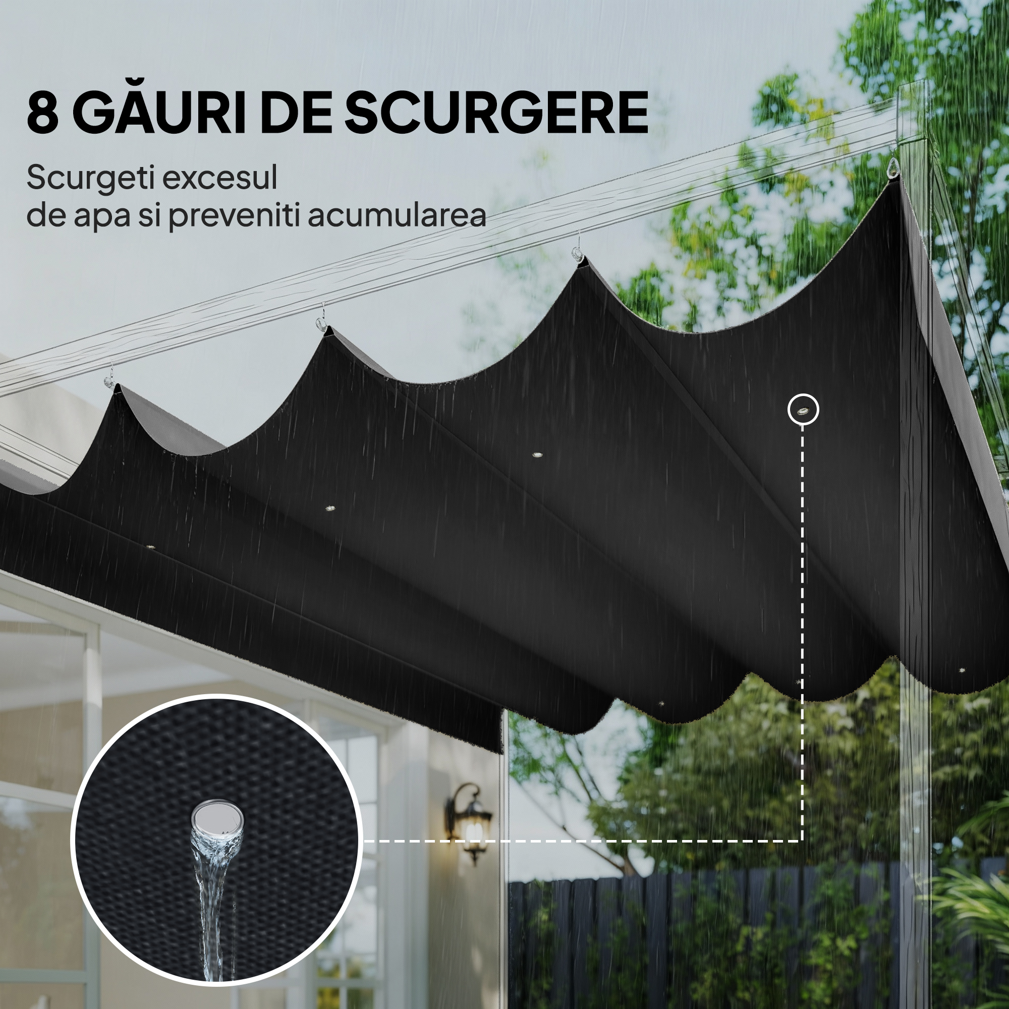  Acoperis pentru Pergola cu 8 Orificii pentru Drenaj, Husa de Schimb din Poliester Respirabil, Doar Acoperire, 392x350 cm, UV30+, pentru Pergola de Gradina 4x3m, Gri inchis [5]