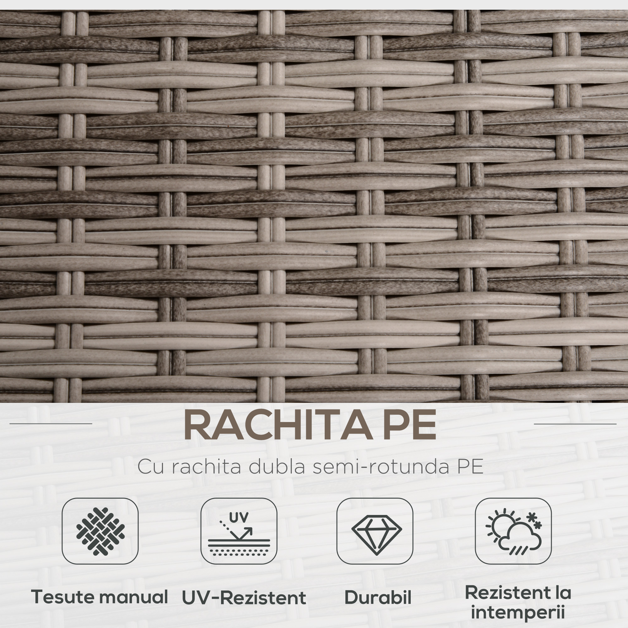  Set Mobilier Gradina 8 Piese, Canapea cu Masuta de Cafea din Ratan PE si Structura de Aluminiu, 75x75x71 cm, Gri [4]