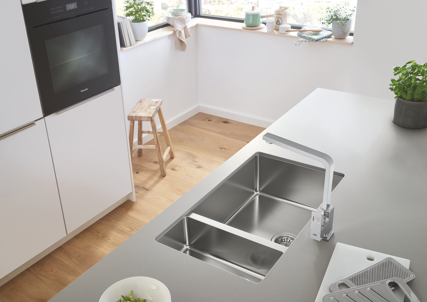 Chiuveta bucatarie Grohe 31575SD1, bucatarie K700, montaj pe blat, sub blat, in blat, tip incastrare stanga, crom [4]