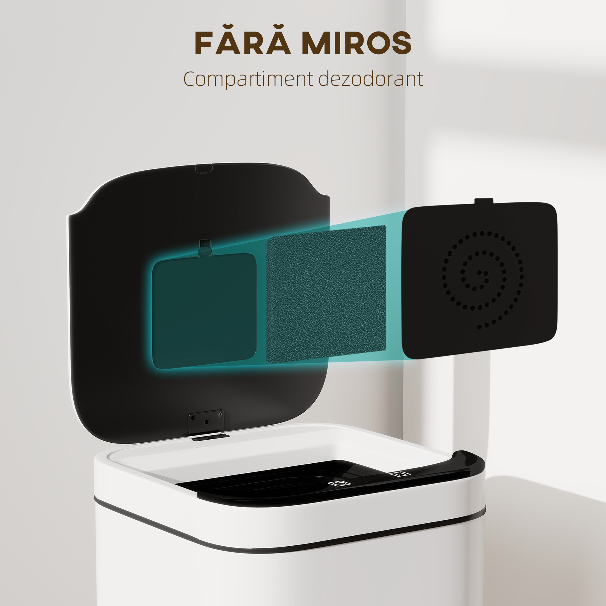  Cos de Gunoi de 13L cu Senzor, din Otel si PP, 24x24x41 cm, Alb [8]