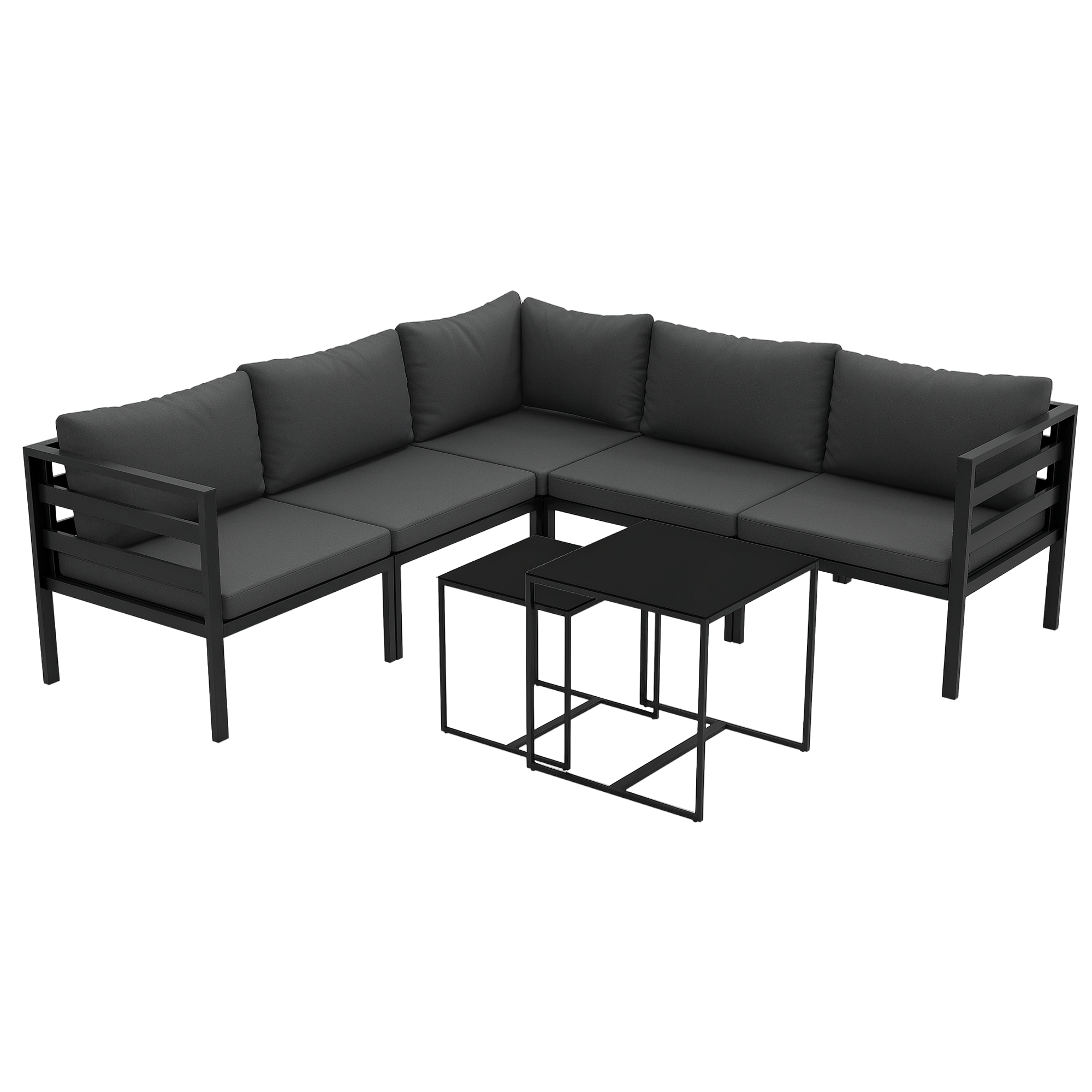 Gradina & balcon -  Set de Mobilier de Gradina din 7 Piese cu Canapea de Colt, Masa de Cafea, Set de Mobilier Sectional, Gri