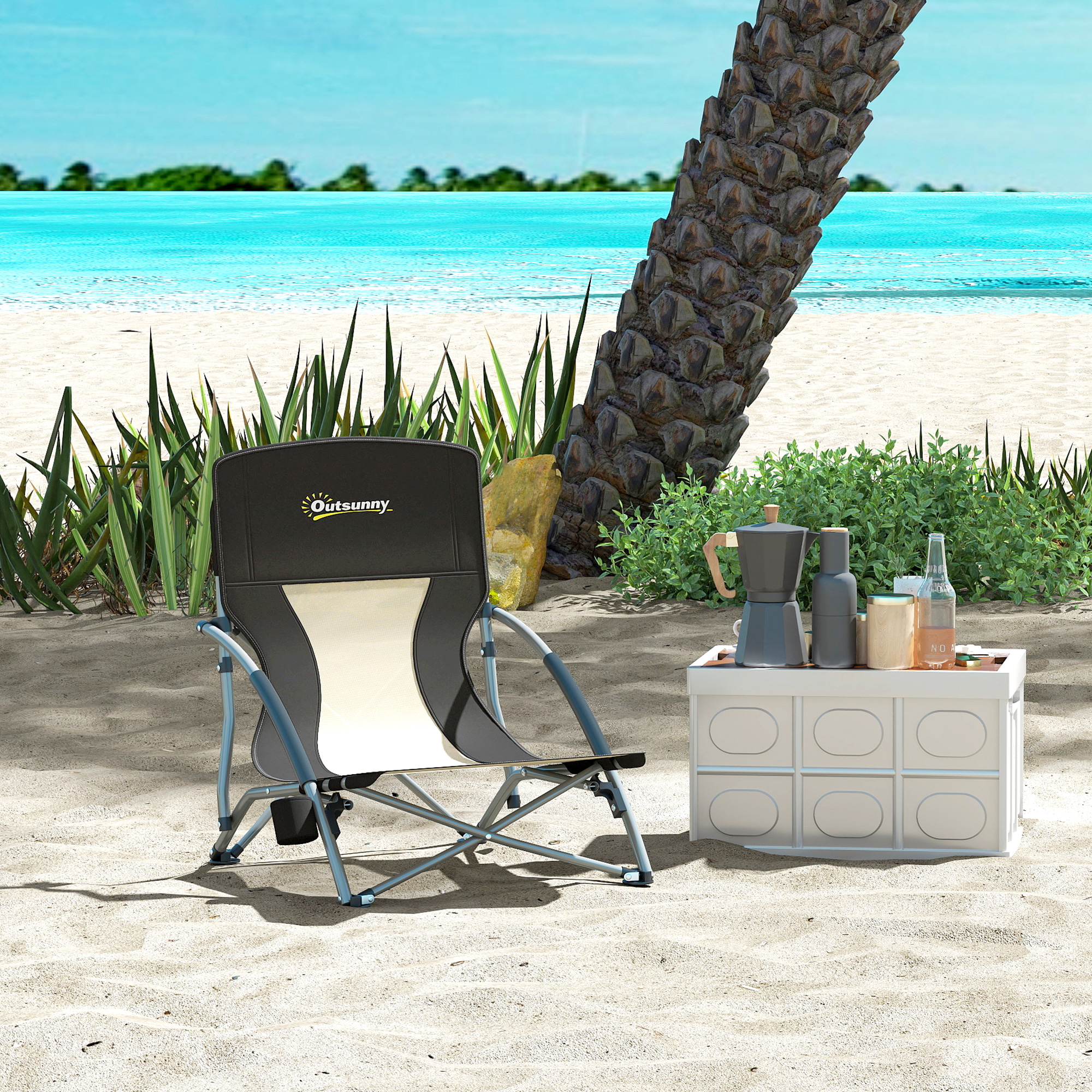  Scaun de Plaja si Camping Pliabil cu Spatar din Plasa, Negru [1]