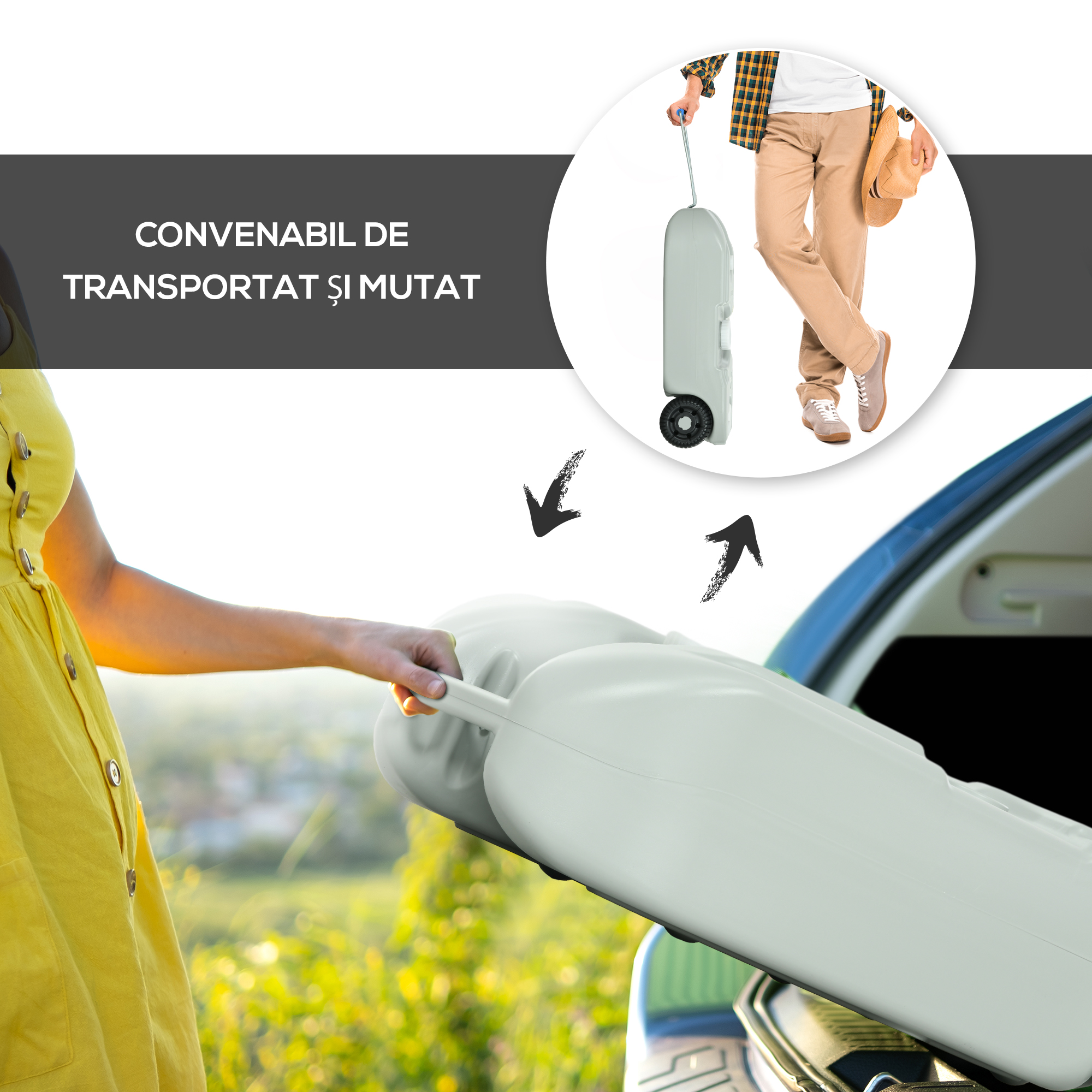  Rezervor pentru Apa de Camping 40L cu Roti si Maner Reglabil, Tub si Robinet Inclus, Gri [4]