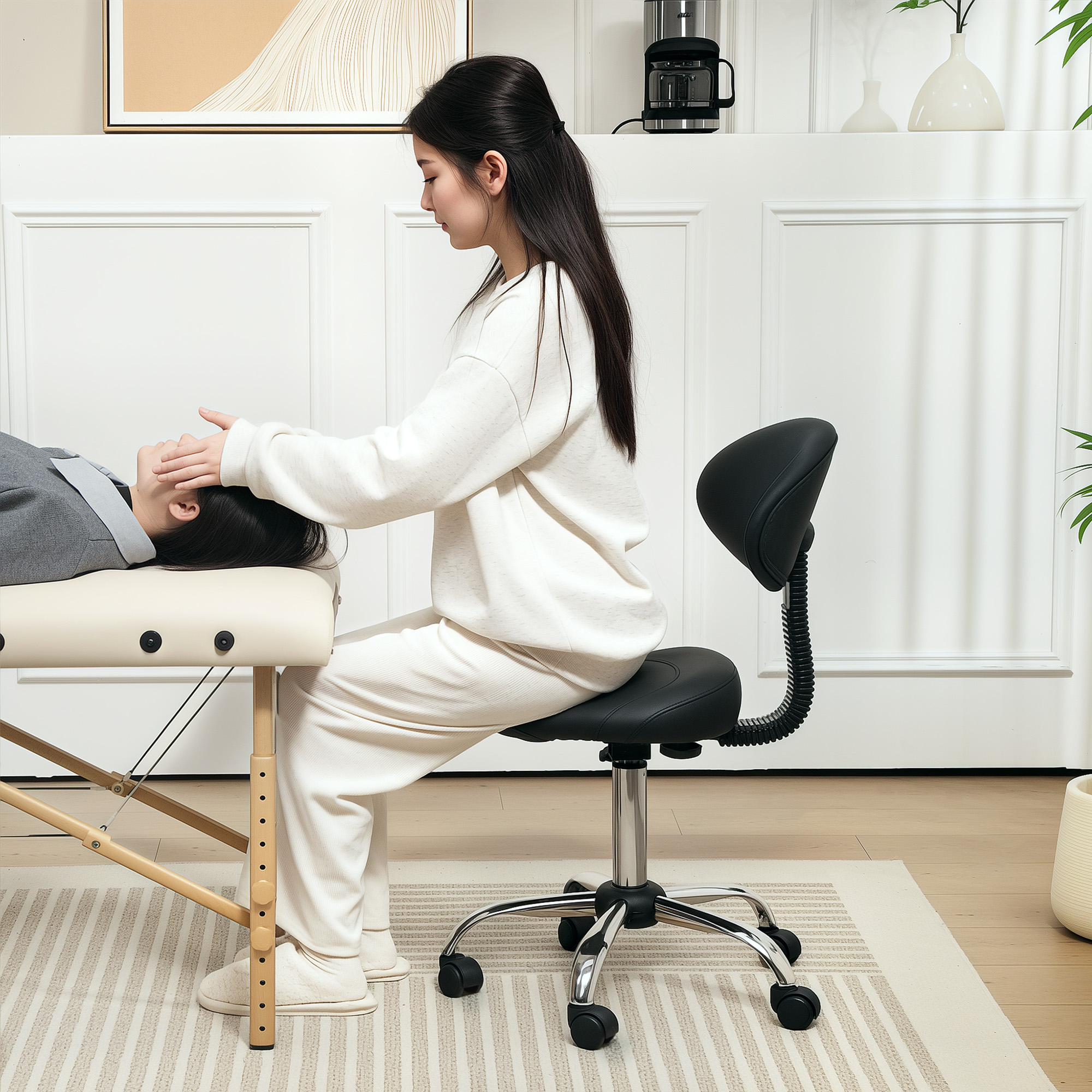  Scaun Pivotant cu Roti si Spatar Ajustabil pe inaltime, 50x50x83-98 cm, Negru [1]