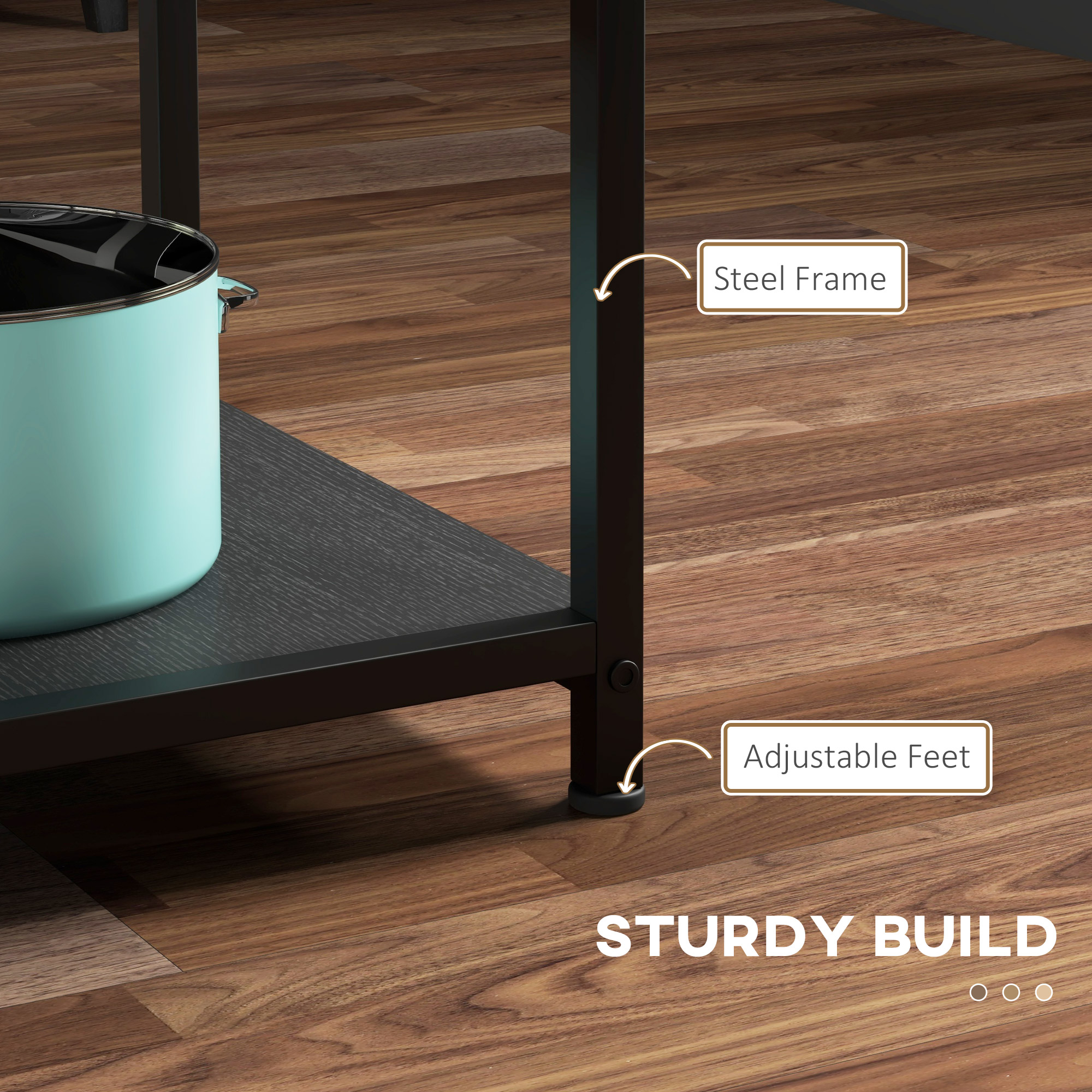  Masa Rotunda de Luat Masa pentru Persoane Masa Industriala pentru Bucatarie cu Rafturi de Depozitare pentru Sufragerie Negru [5]