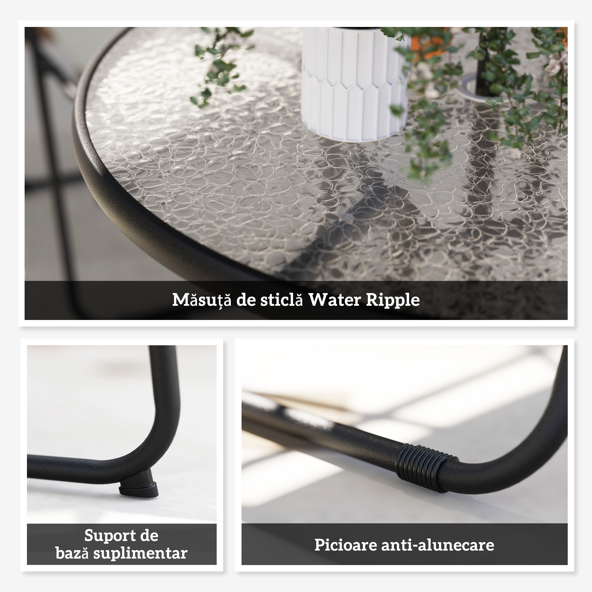  Set de Mobilier de Gradina din 6 Piese cu Umbrela de Soare,  Masa si Scaune Pliante, Ф80x70 cm, Alb Crem [6]