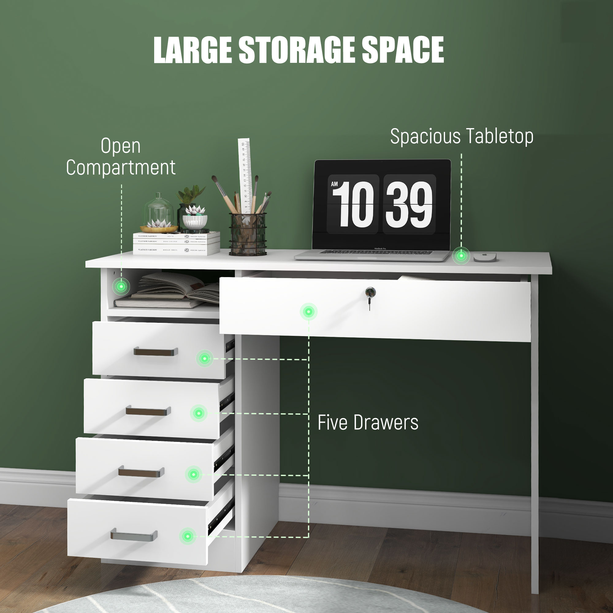  Birou Modern 140 cm cu 5 Sertare si Sertar Incuiabil [3]