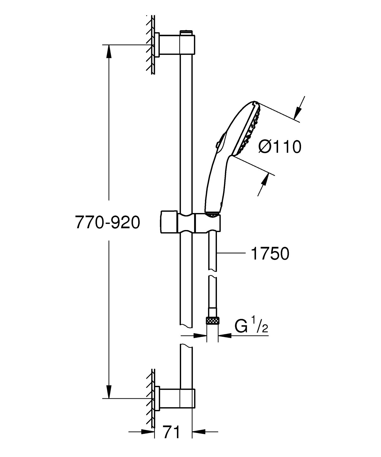 Coloana de dus Grohe 26956001, Vitalio 110, montaj aparent, numar functii para dus 3, lungime furtun m 1.75, crom [24]