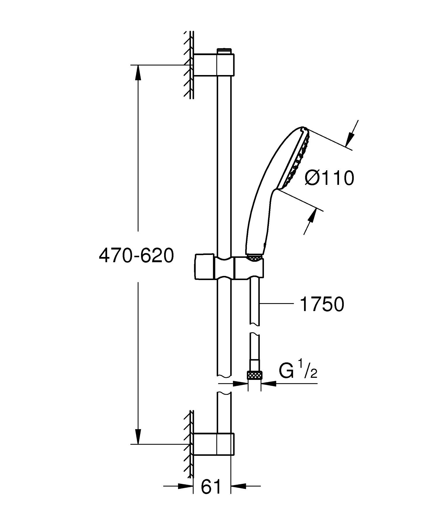Coloana de dus Grohe 27924003, dus Tempesta 110, montaj aparent, lungime furtun m 1.75, diametru 110 mm, crom [6]