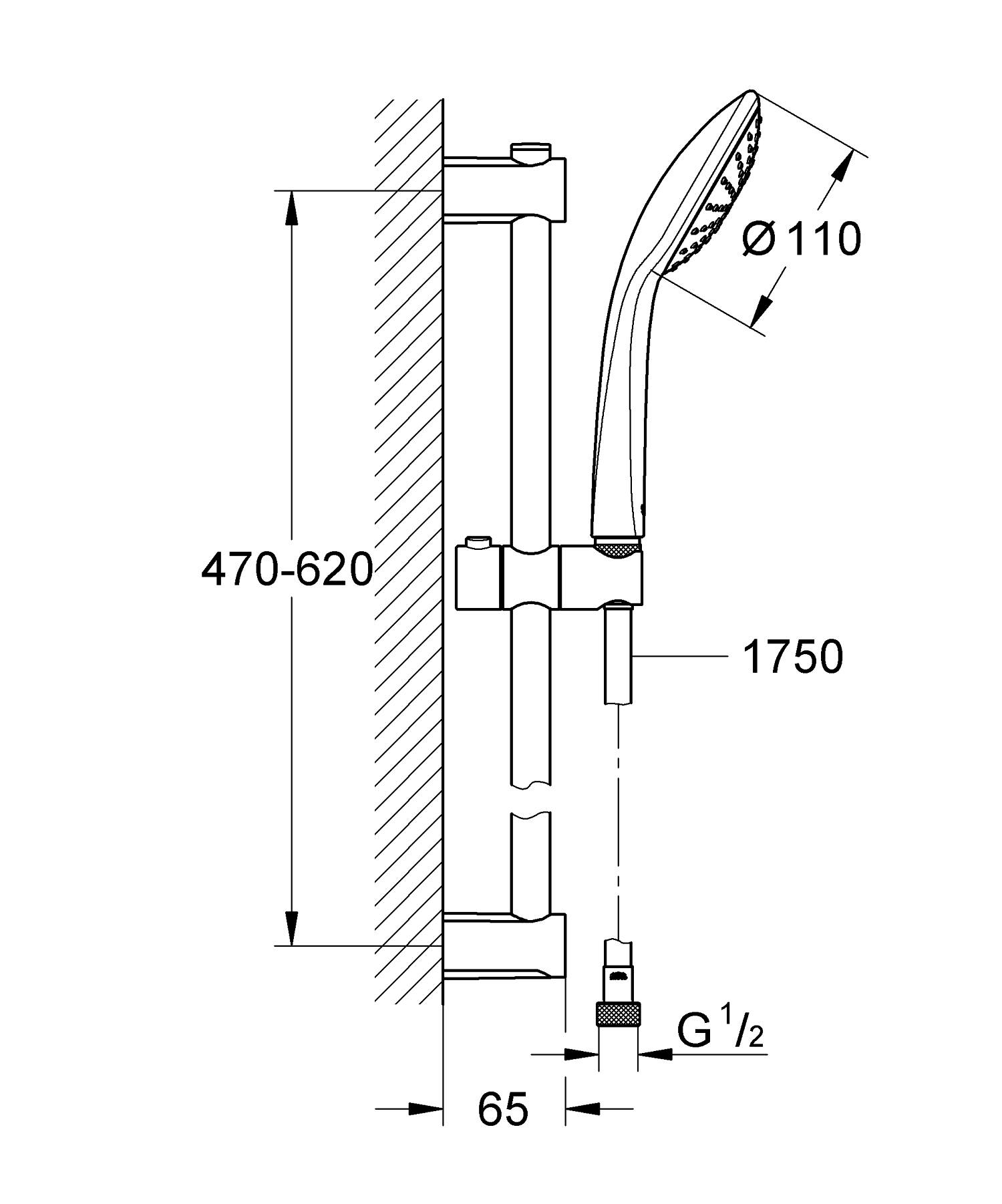 Coloana de dus Grohe 27322000, dus Vitalio Joy, montaj aparent, lungime furtun m 1.75, diametru 110 mm, crom [4]
