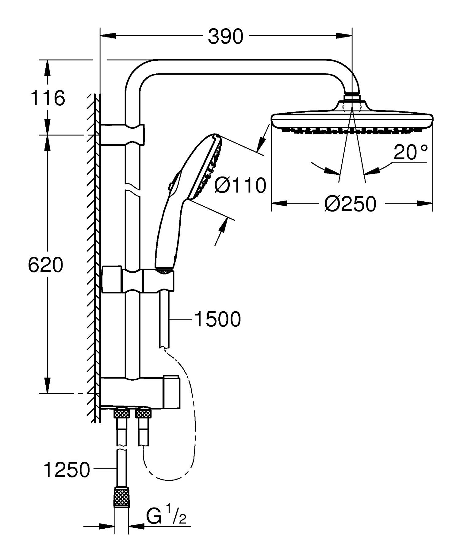 Coloana de dus Grohe 26680001, dus Vitalio Start 250, montaj aparent, numar functii para dus 2, crom [10]