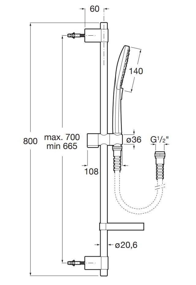 Coloana de dus Roca A5B1A10C00, dus Plenum, montaj aparent, numar functii para dus 3, lungime furtun m 1.7, crom [1]