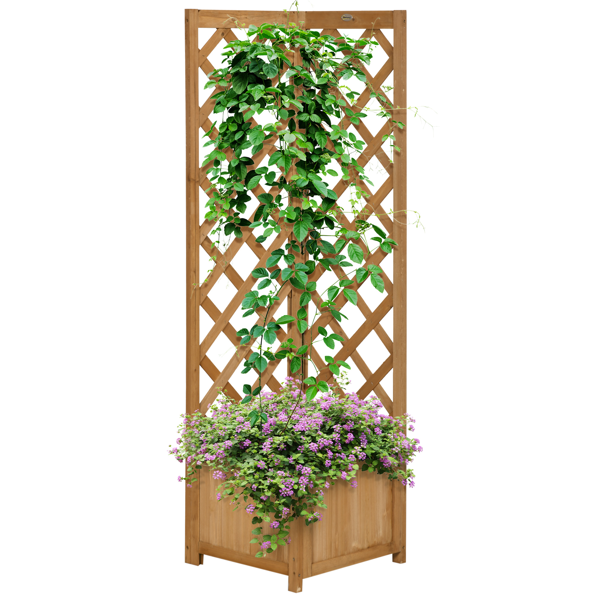 Living & hol -  Jardiniera de gradina din lemn de brad maro cu grila pentru plante cataratoare, 40x40x145cm