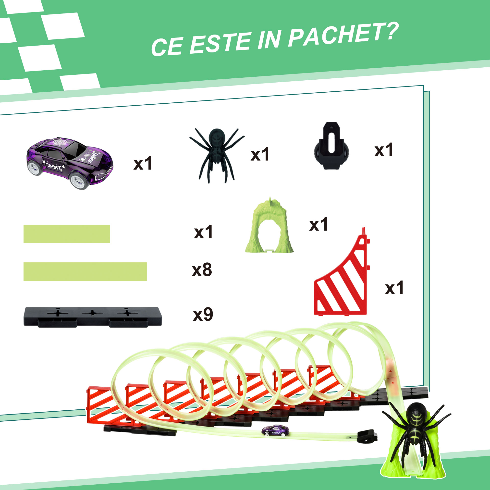  Pista pentru Masini cu Efecte Luminoase si Masina inclusa, pentru Copii de la 3-6 Ani, 86x67x21cm-Multicolora [6]