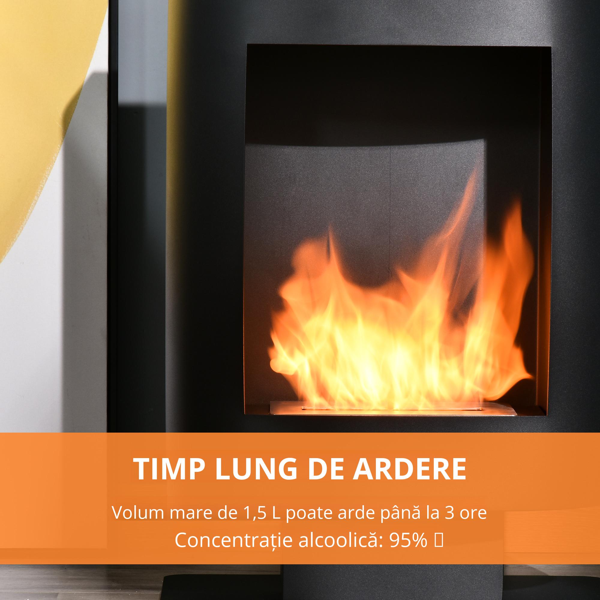 Semineu cu alcool portabil , fara aerisire, cu arzatoare cu bioetanol de 0.9 L/ 3 ore, incalzitoare cu baza din otel de 2000 W pentru interior si exterior, Negru [5]