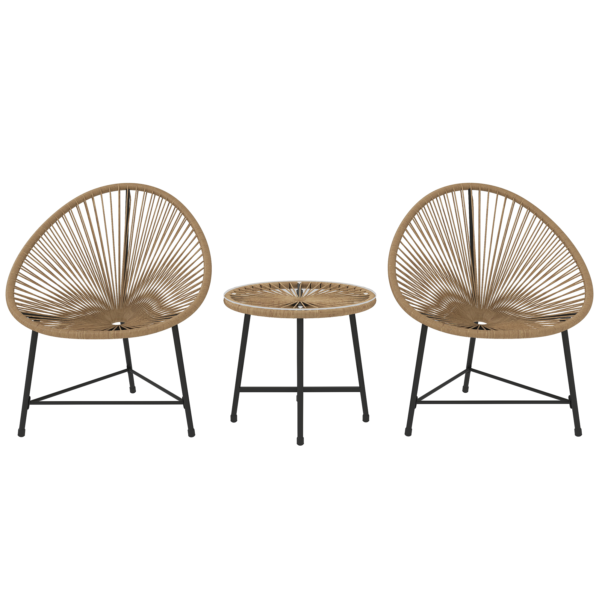 Gradina & balcon -  Set de Gradina 3 Piese din Ratan PE si Otel cu 2 Scaune Ovale si Masuta de Cafea, Negru si culoare Lemn