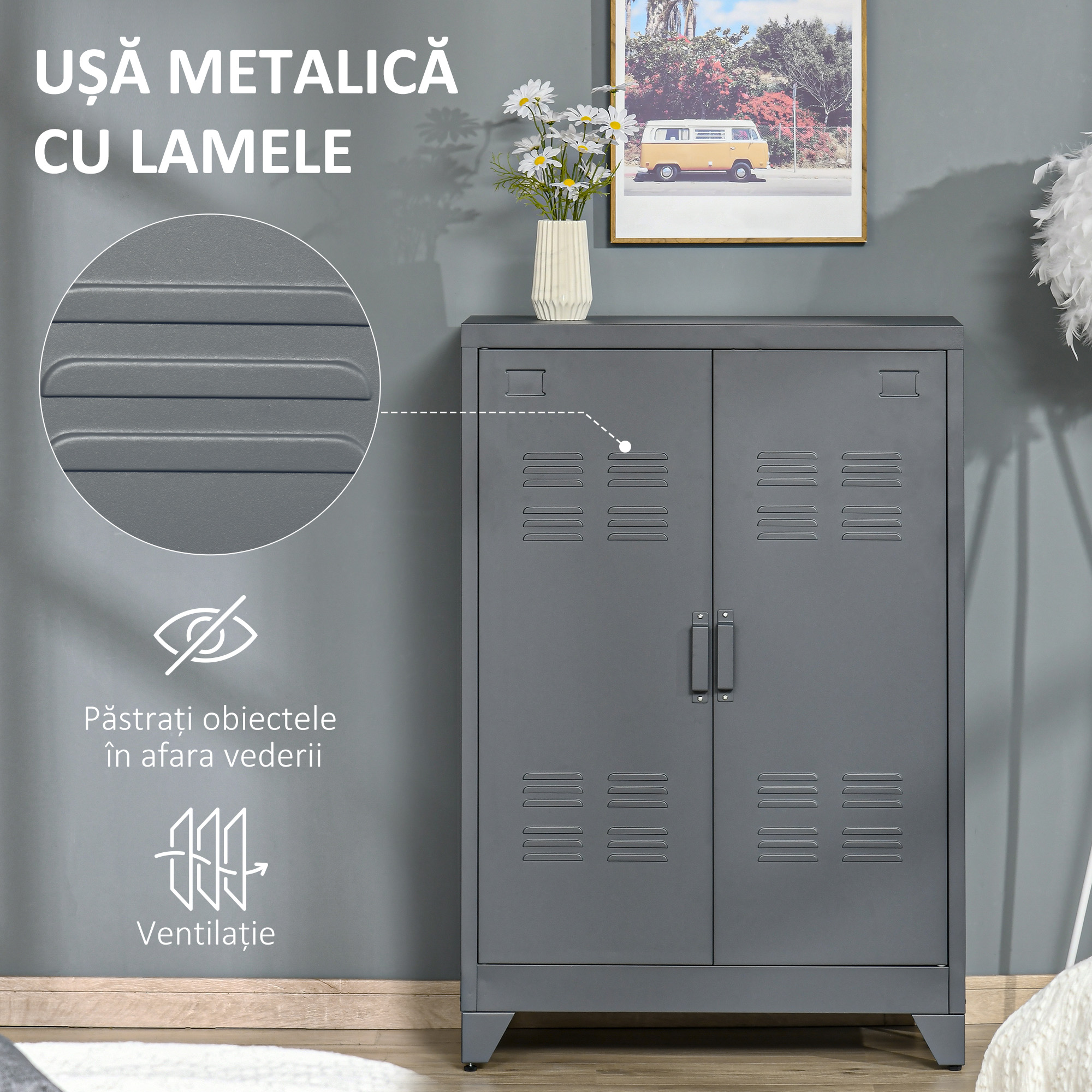  Dulapior Multifunctional cu 2 Usi Stil Industrial, Dulapior Metalic pentru Casa si Garaj - Gri [7]
