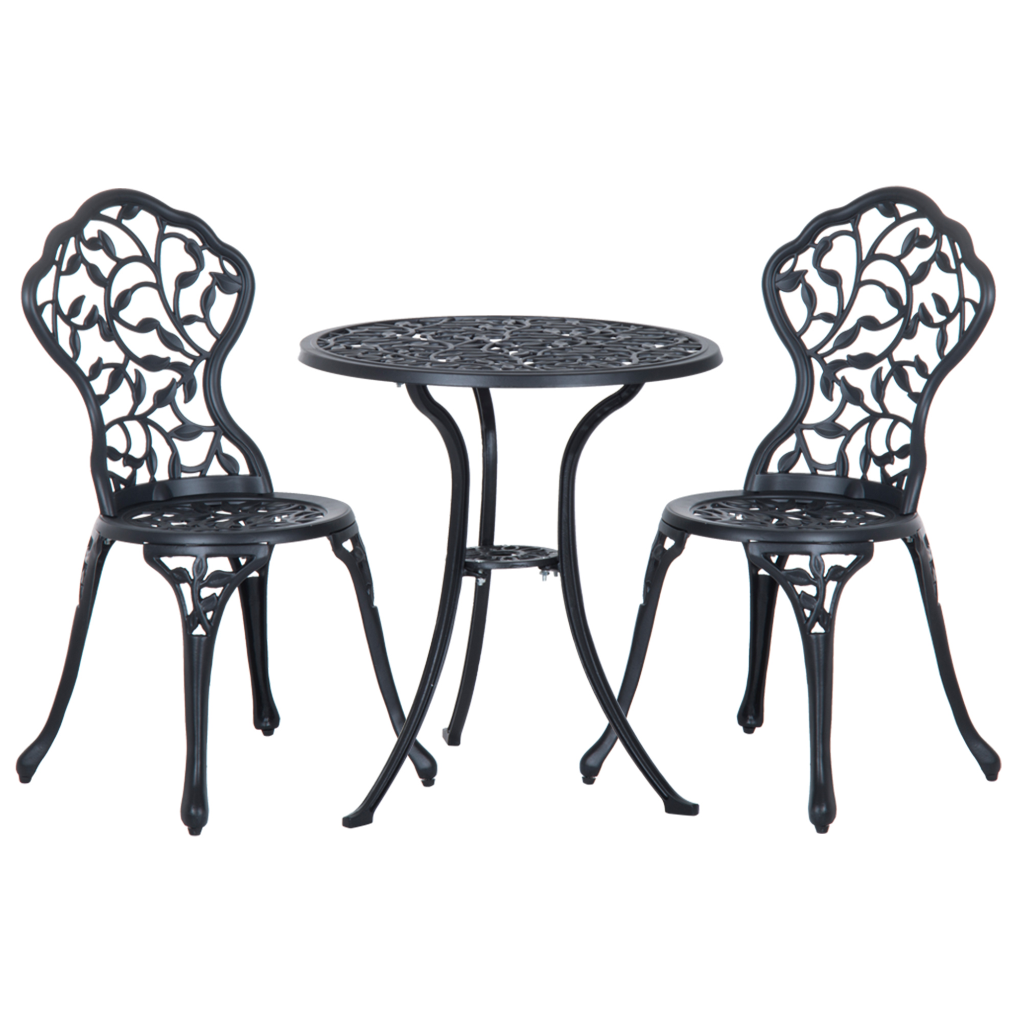 Gradina & balcon -  Set de Gradina 3 Piese cu 2 Scaune de Exterior si Masa Rotunda din Aluminiu, Negru