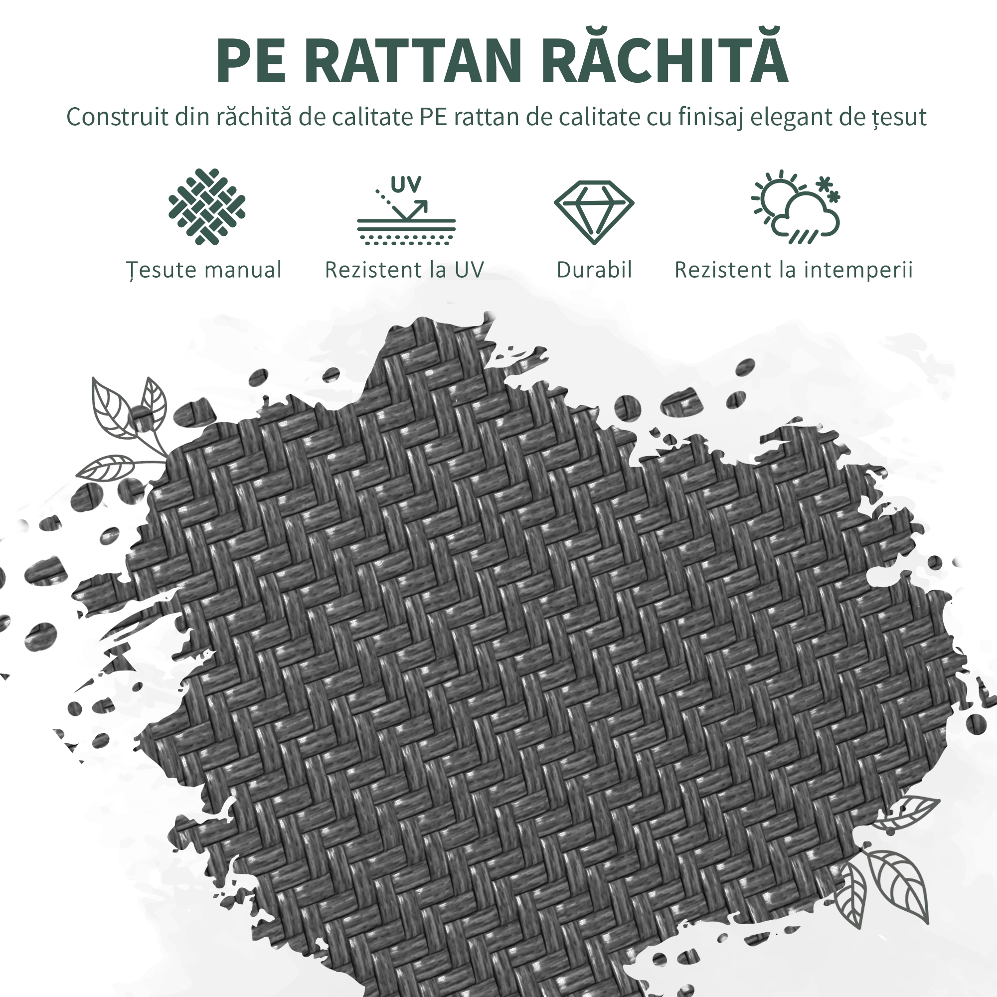  Set 4 Scaune de Gradina Stivuibile cu Manere din Ratan PE si Otel, Gri [5]