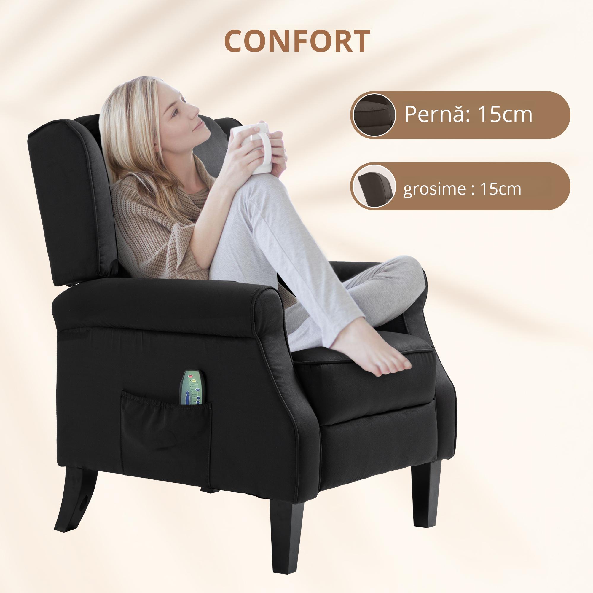 Fotoliu cu Masaj Relaxare cu inclinare, Functie de incalzire si Telecomanda, 78x83x101 cm, Negru [3]