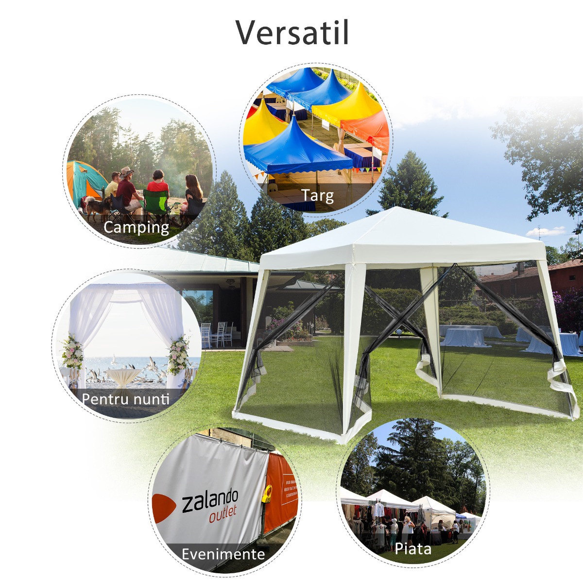  Foisor de Gradina Impermeabil cu Plasa Tantari Bej 3 x 3 x 2.35 m [5]